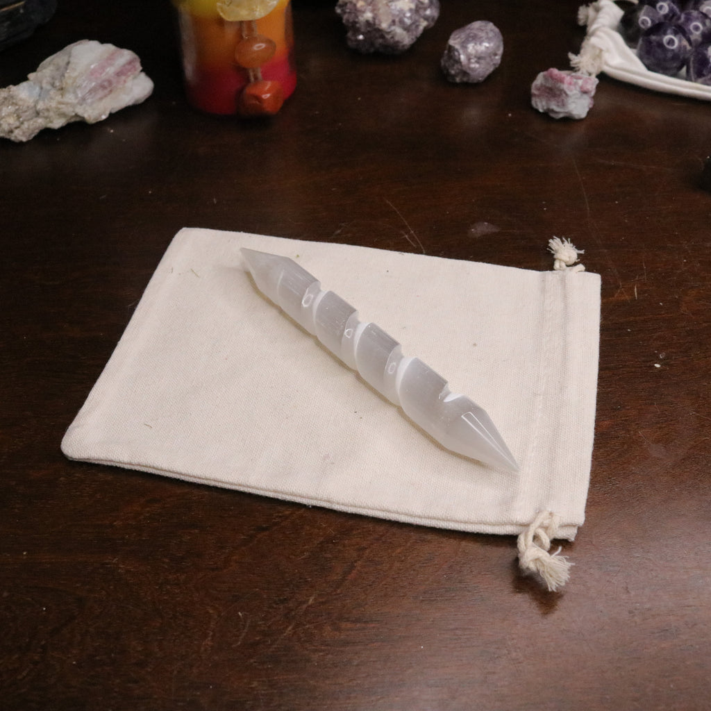 Radiate Platinum White Light ~ Selenite Spiral Wand Carving - Earth Family Crystals