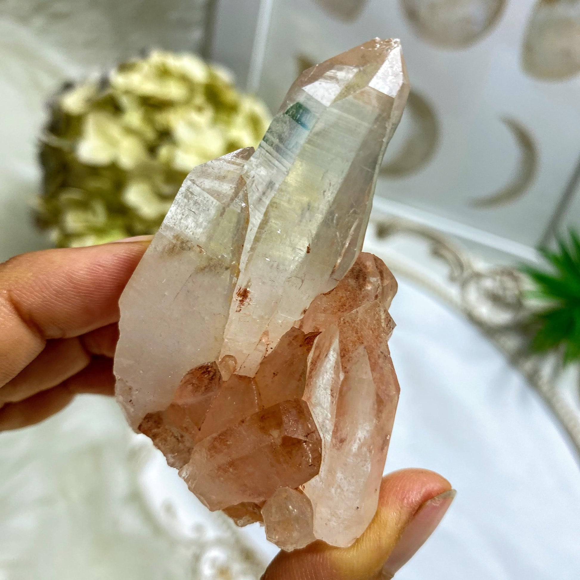 Rare~ Rosy Pink Samadhi Himalayan Quartz Cluster With Self Healing - Earth Family Crystals