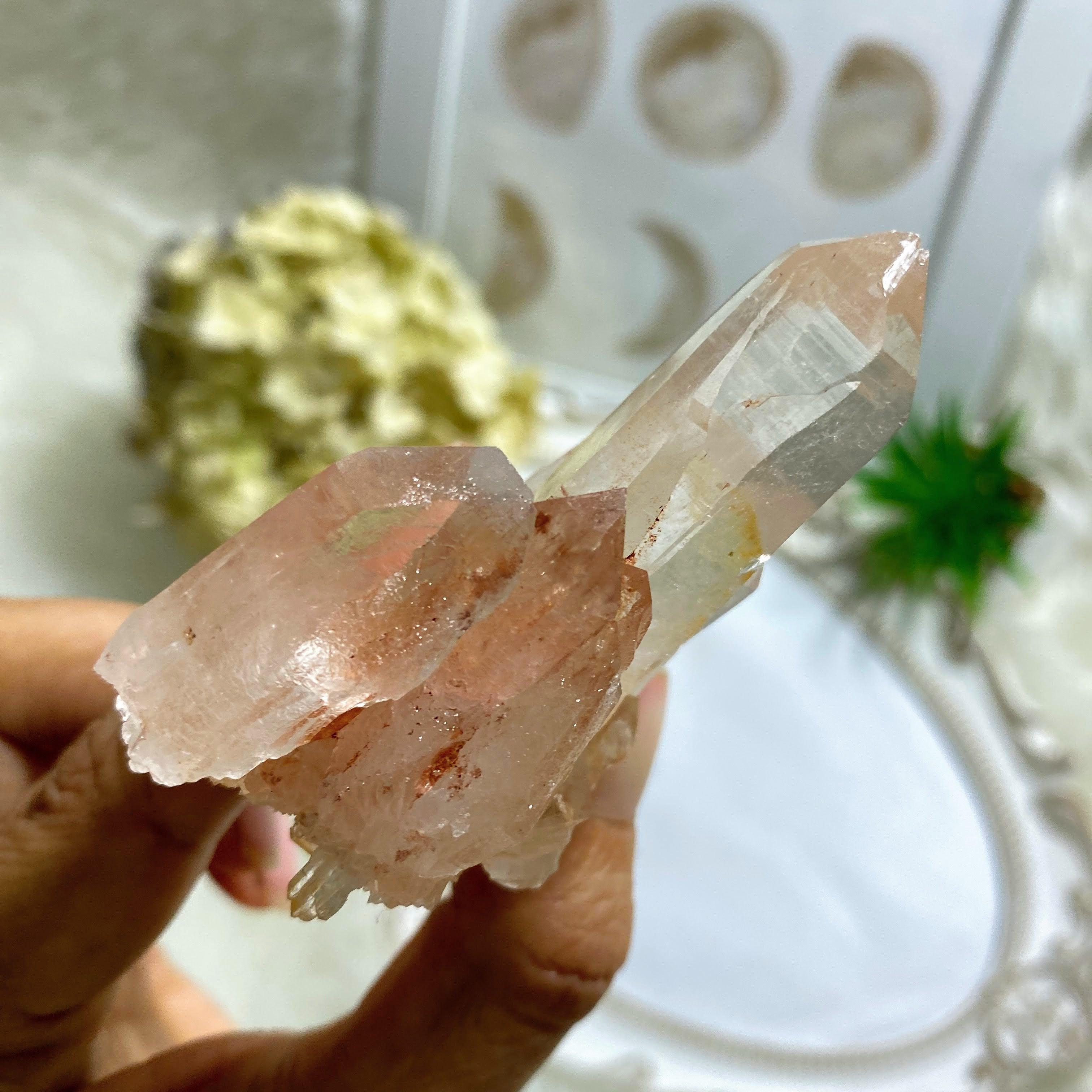 Rare~ Rosy Pink Samadhi Himalayan Quartz Cluster With Self Healing - Earth Family Crystals