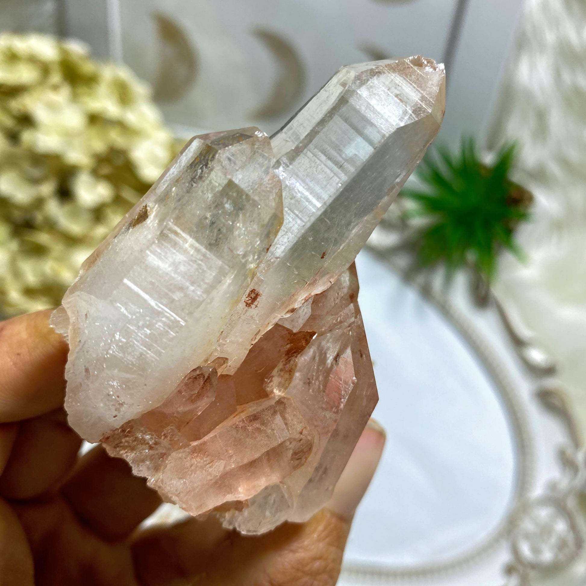 Rare~ Rosy Pink Samadhi Himalayan Quartz Cluster With Self Healing - Earth Family Crystals