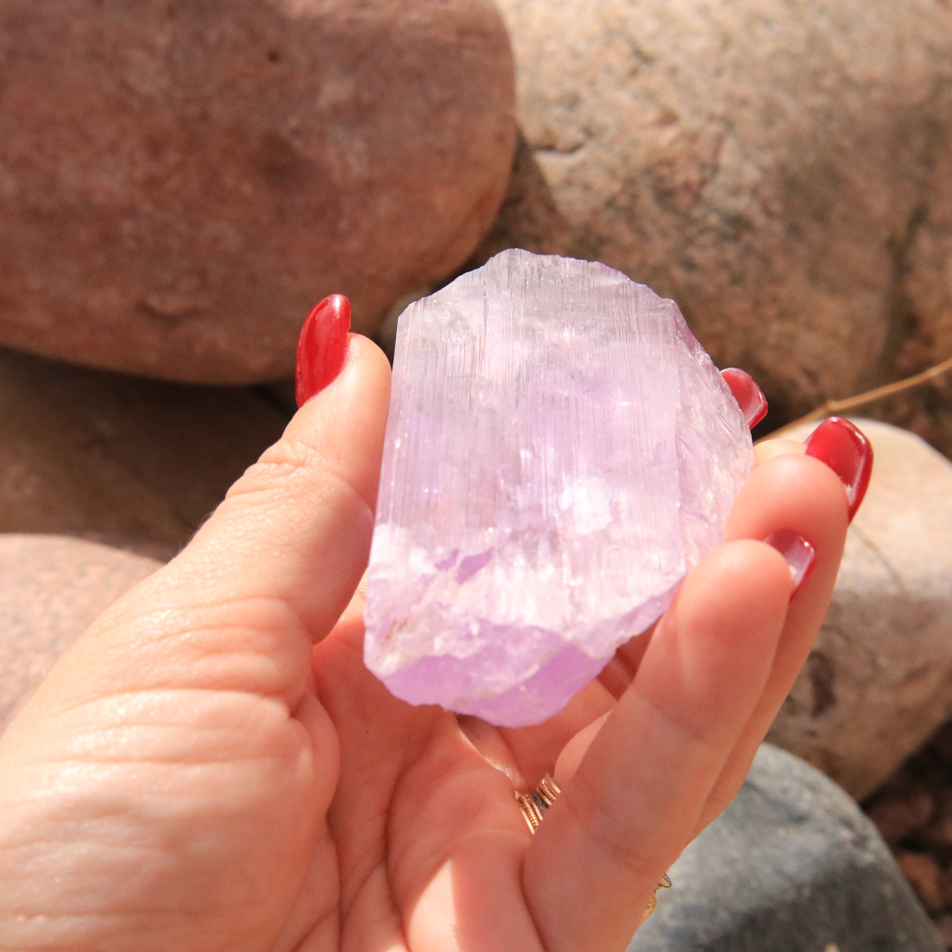 Terminated Brazilian Pink Kunzite with Extreme Clarity and Rainbow inclusions
