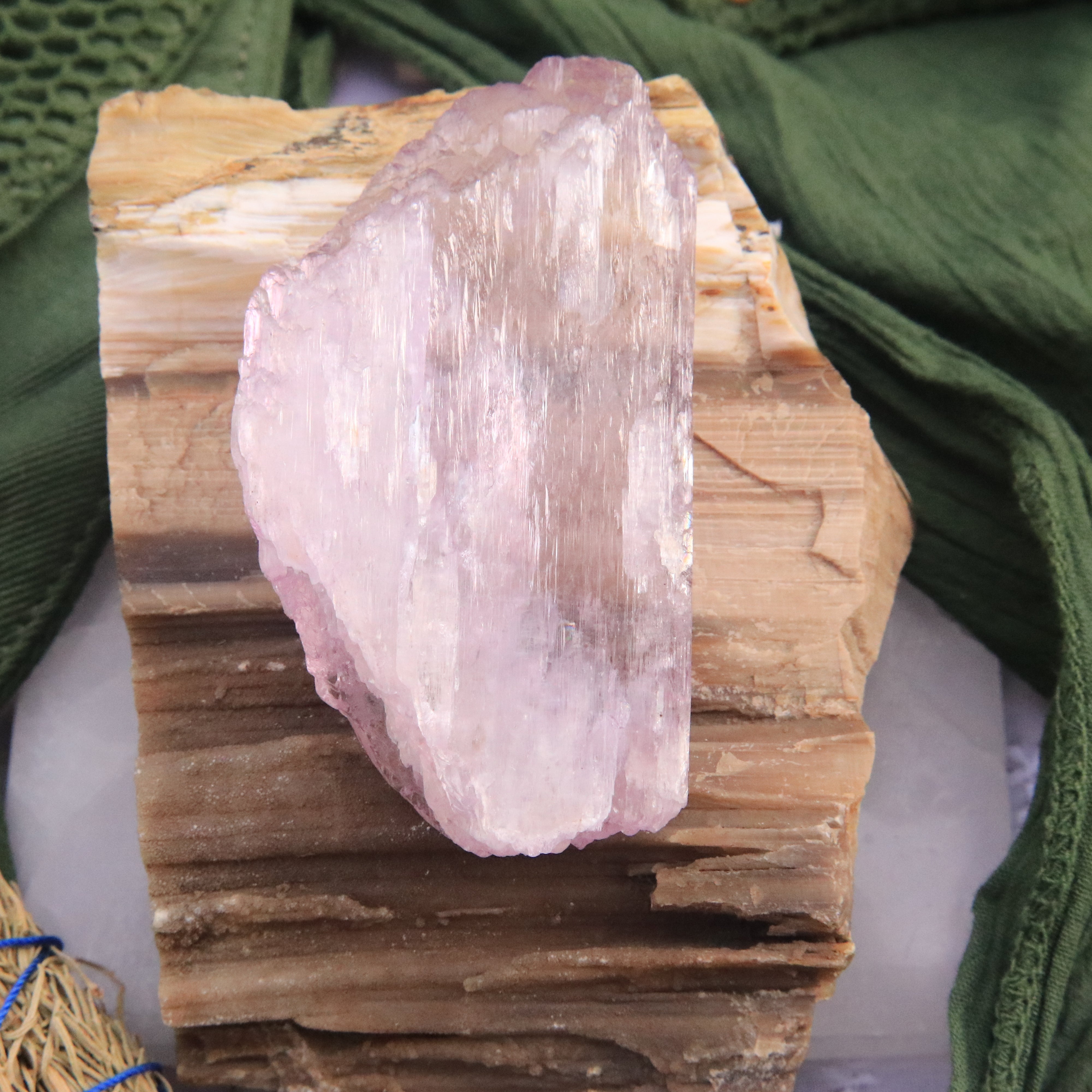 High Quality Terminated and Etched Pink Kunzite with Extreme Clarity and Rainbow inclusions
