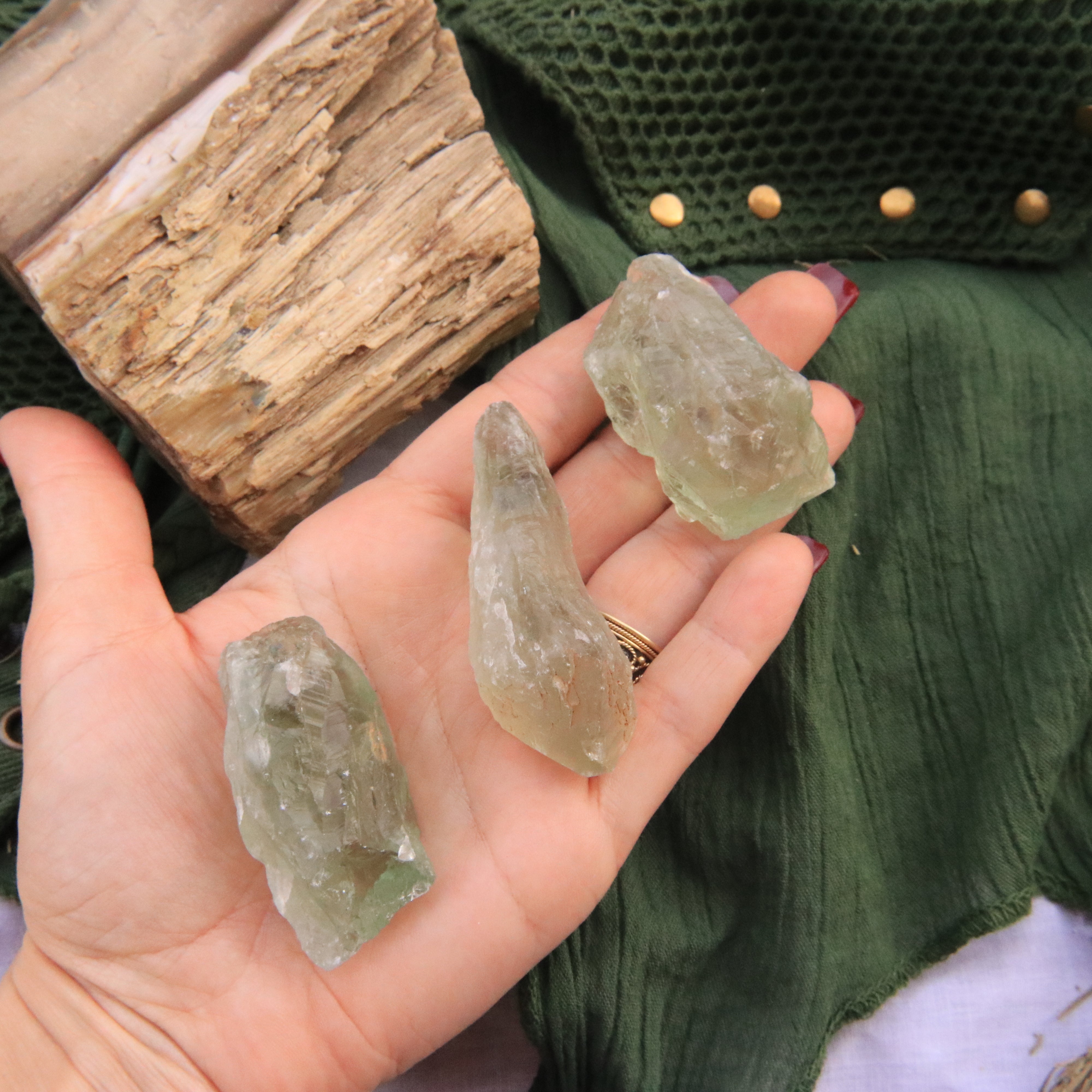 Raw Green Prasiolite Points from Brazil