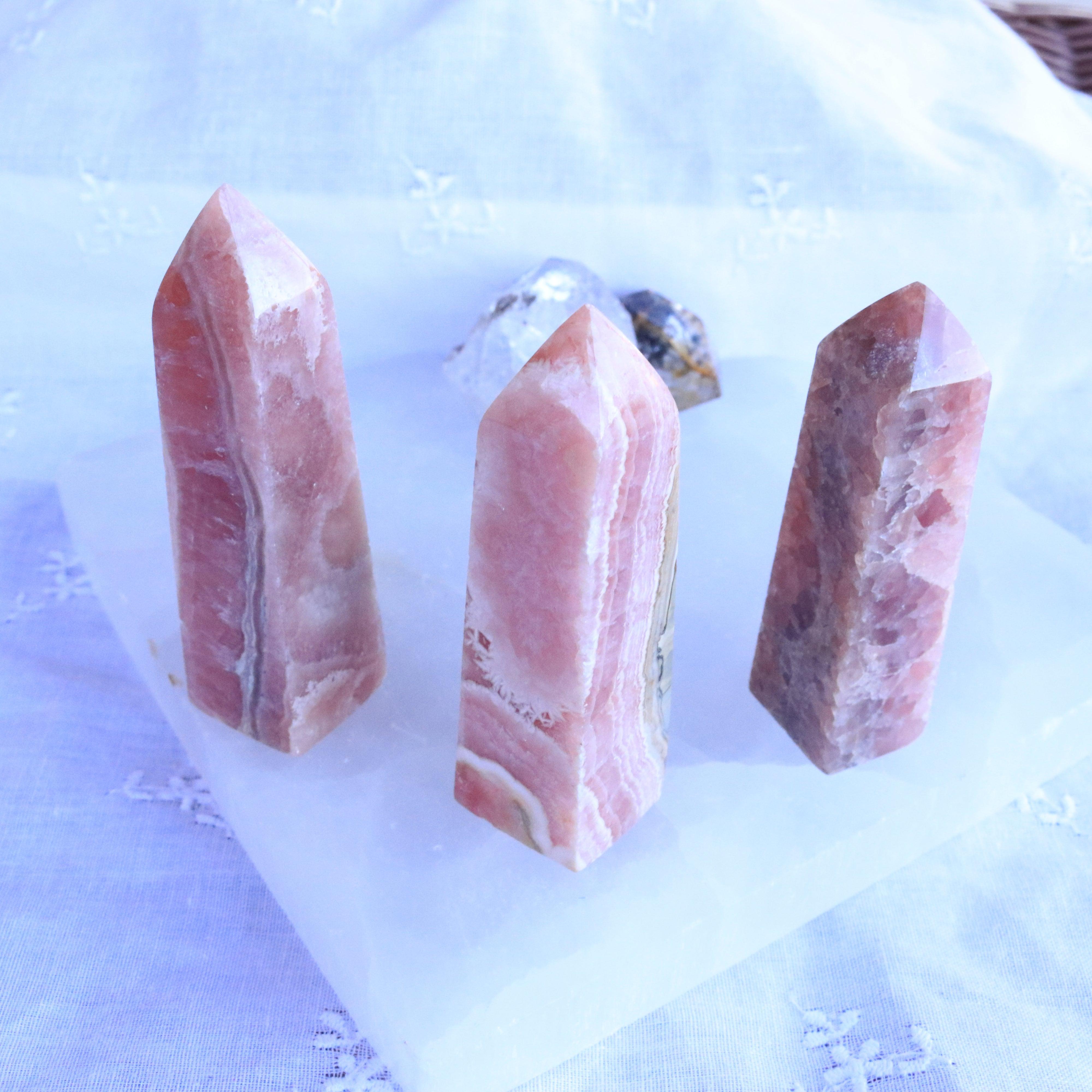 Pink Rhodochrosite Gemstone Small Tower Carvings from Argentine Republic