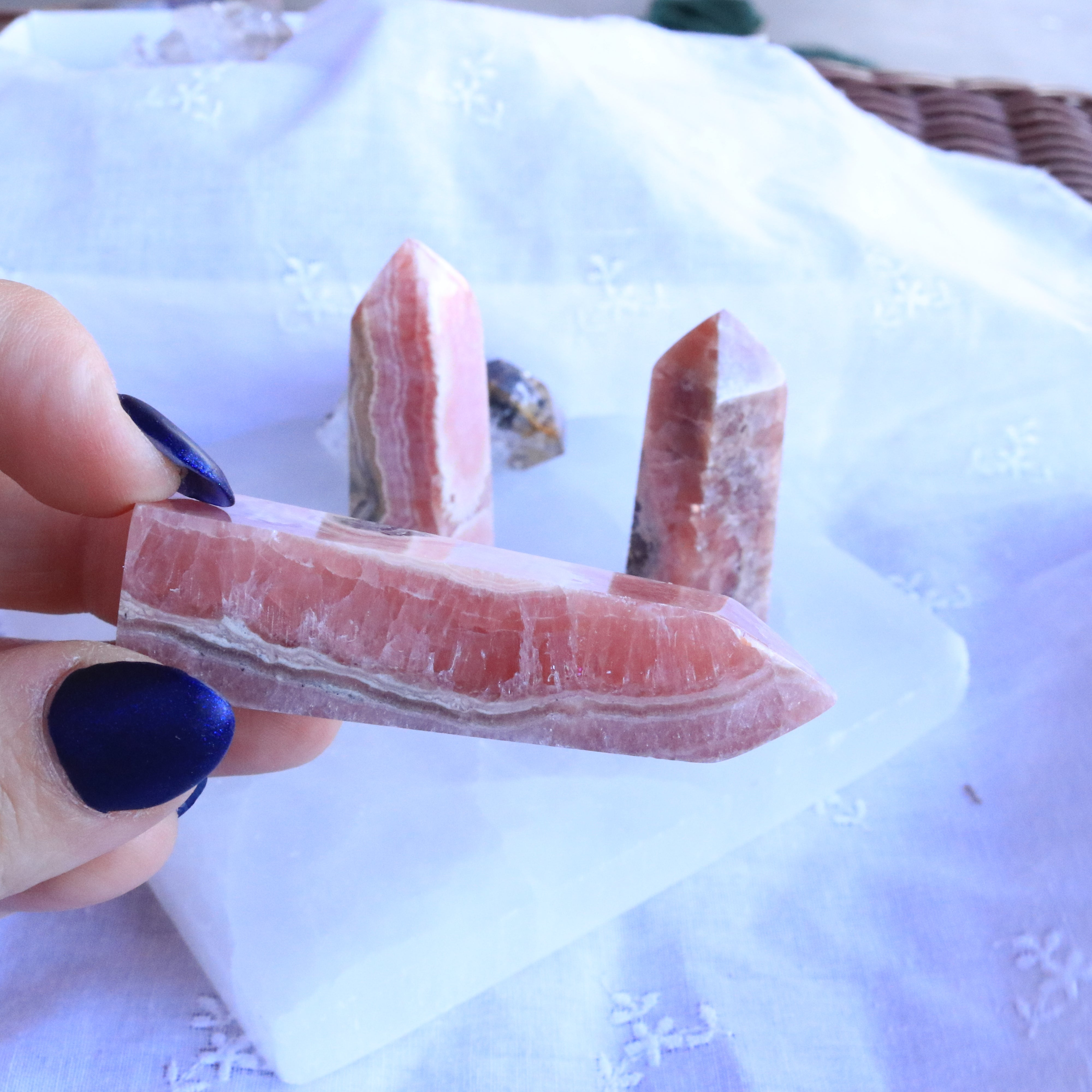Pink Rhodochrosite Gemstone Small Tower Carvings from Argentine Republic