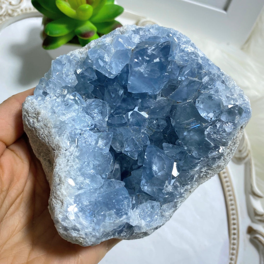 1 KG XL Celestite Sweet Blue Natural Druzy Display Geode From Madagascar - Earth Family Crystals