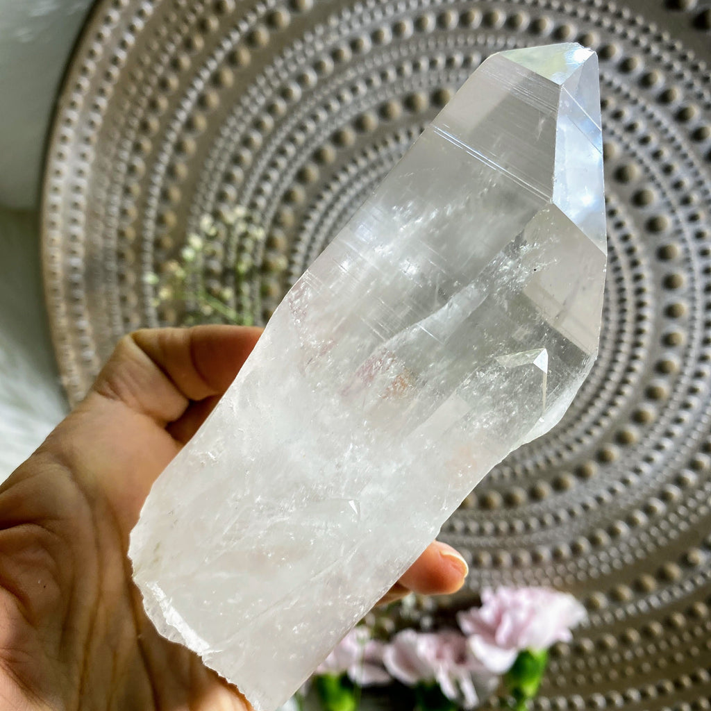 Unpolished Large Lemurian Quartz Point With Record Keepers From Brazil - Earth Family Crystals