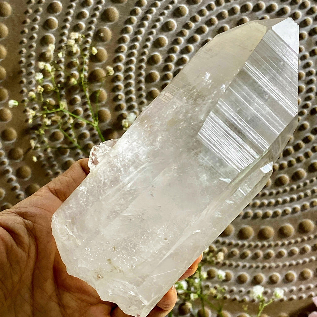 Unpolished Large Lemurian Quartz Point With Record Keepers From Brazil - Earth Family Crystals