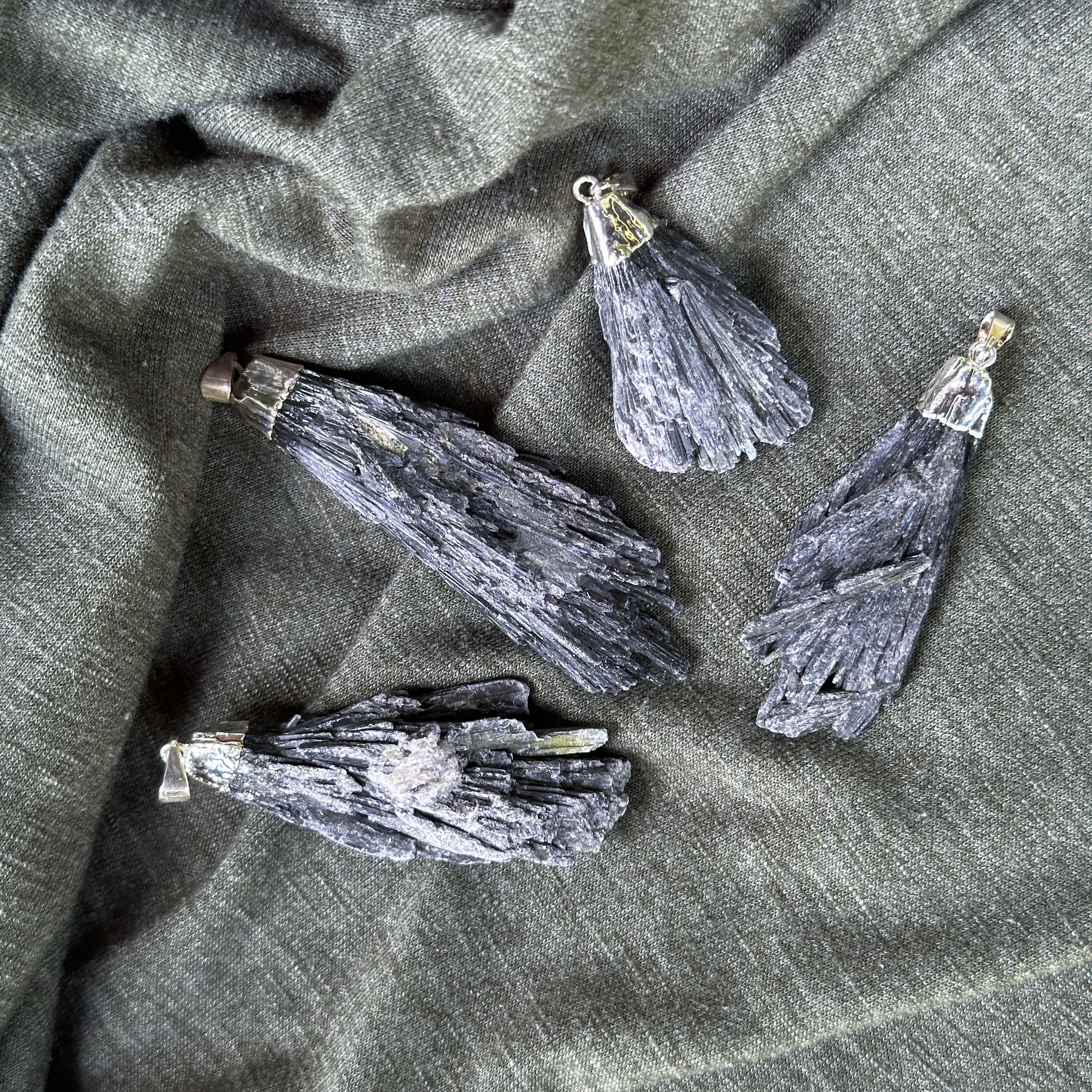 Black Kyanite Fan Pendants