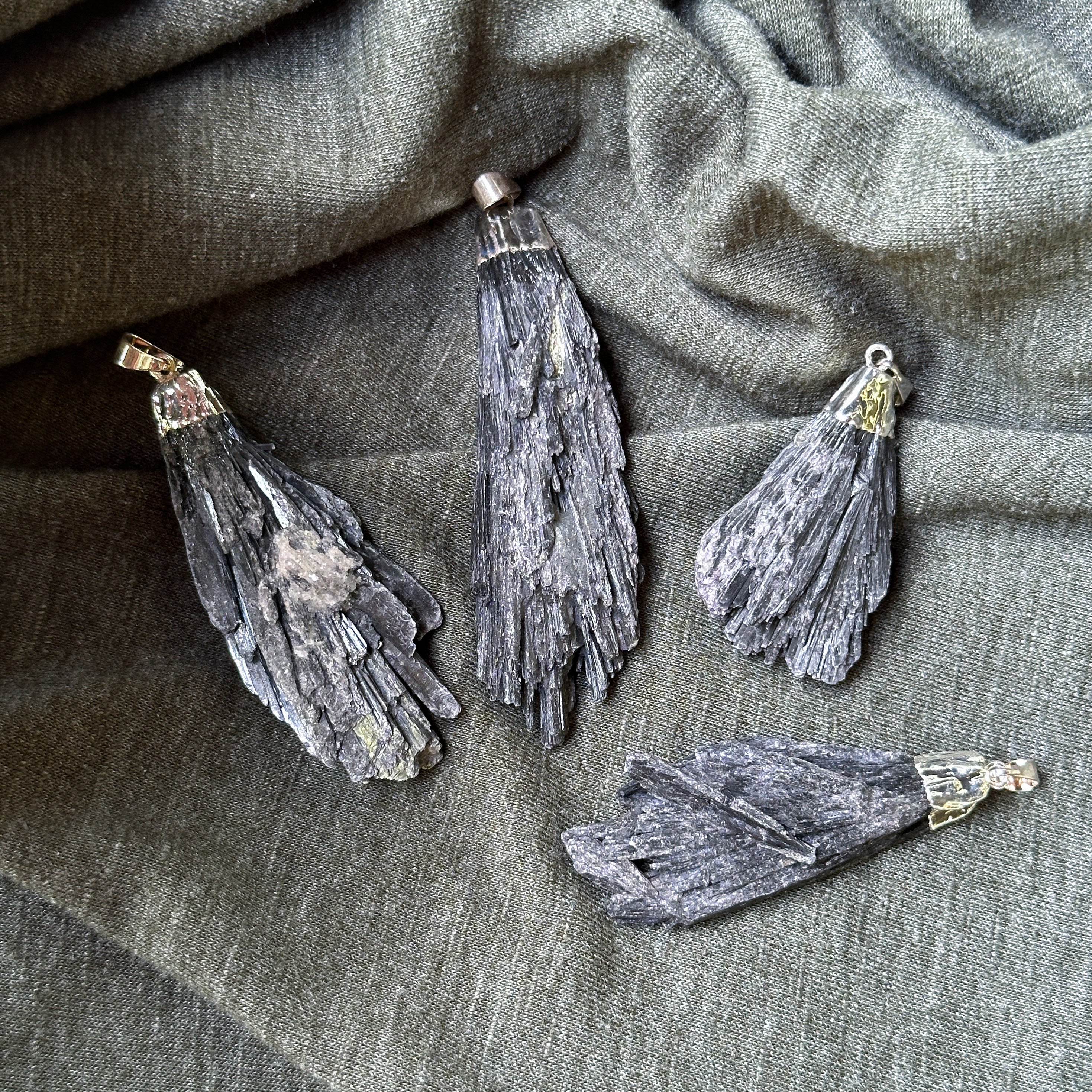 Black Kyanite Fan Pendants