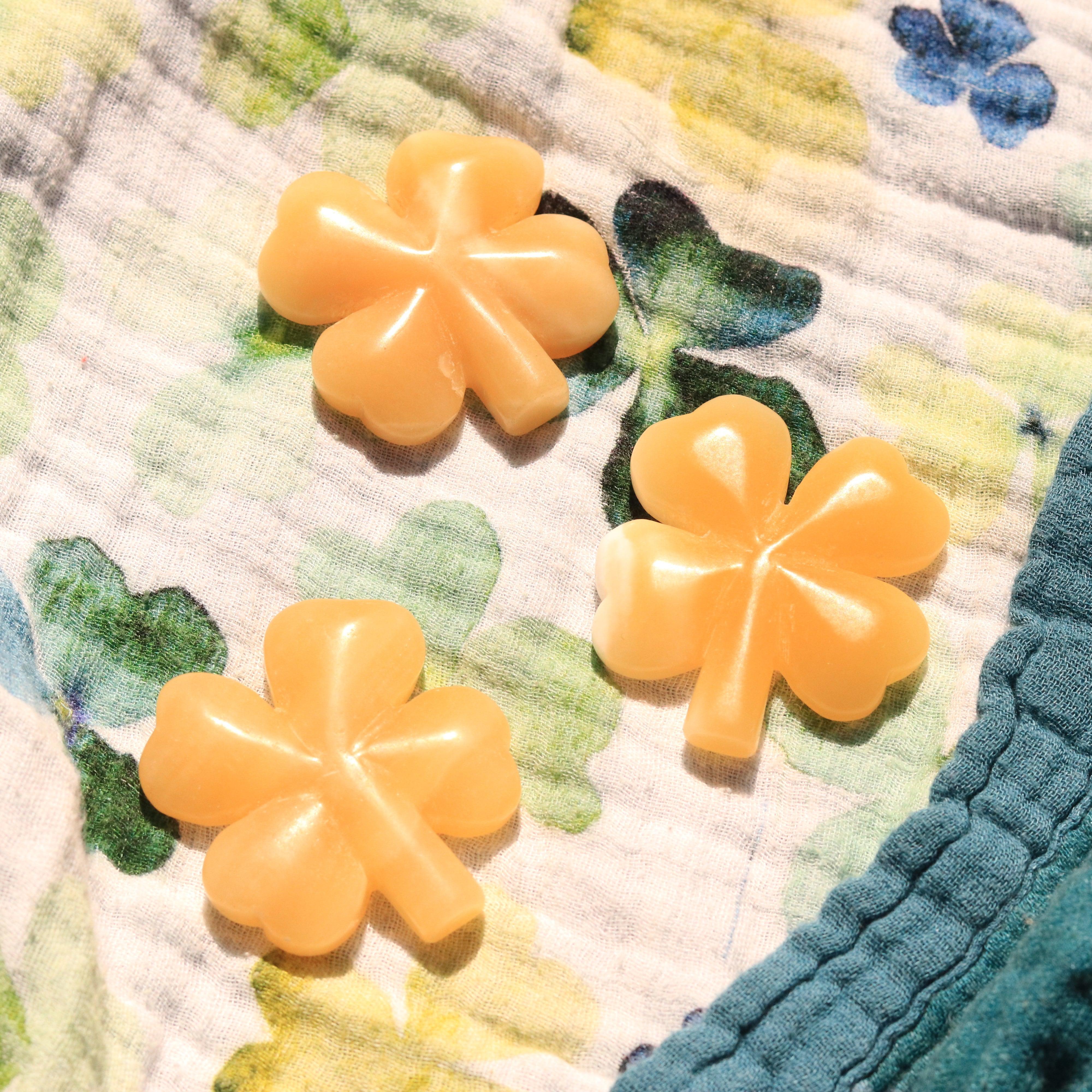 Honey Calcite Lucky Charm Clover Leaf Crystal Carving