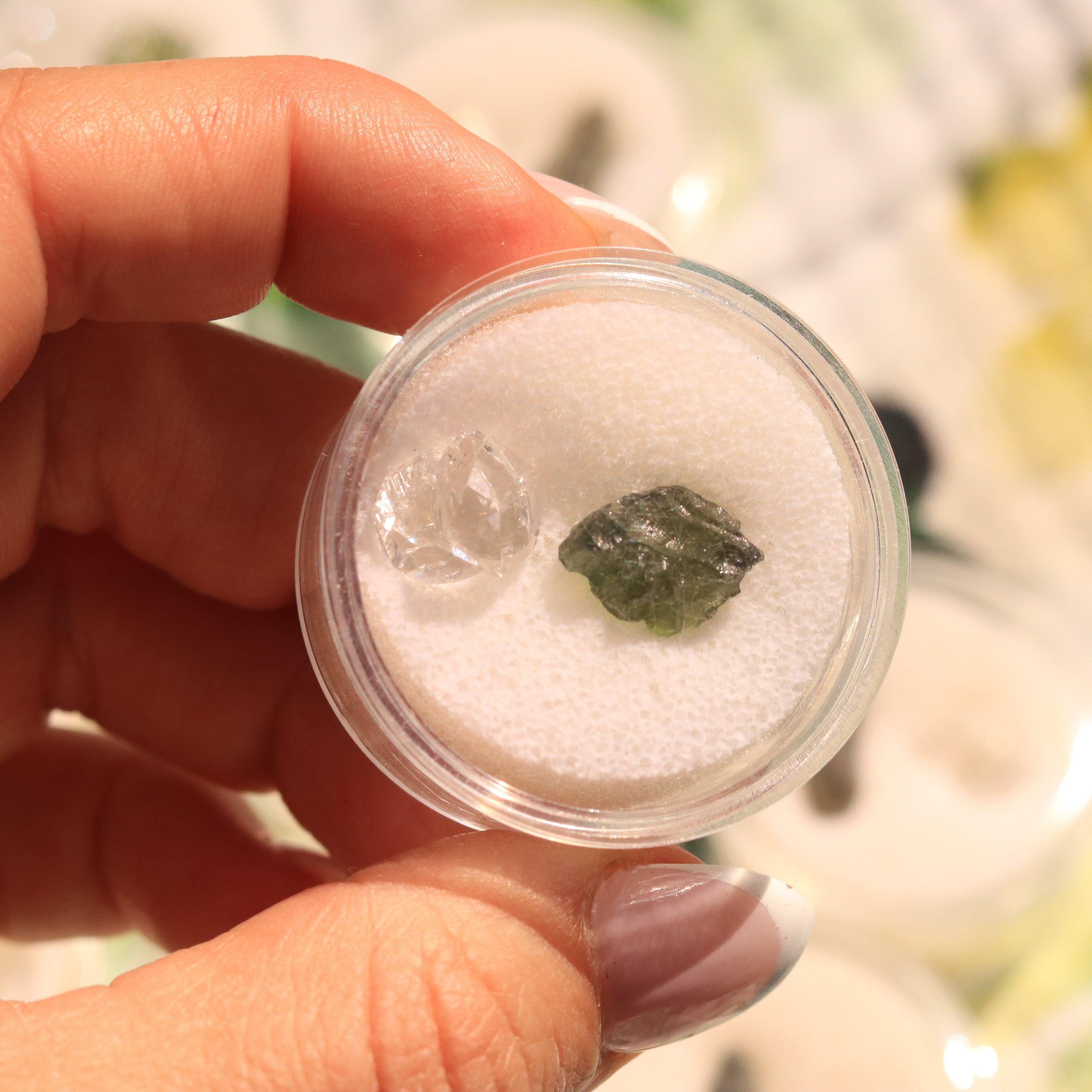 Ultimate High Frequency Set Moldavite and Herkimer Diamonds in a Collector's Case