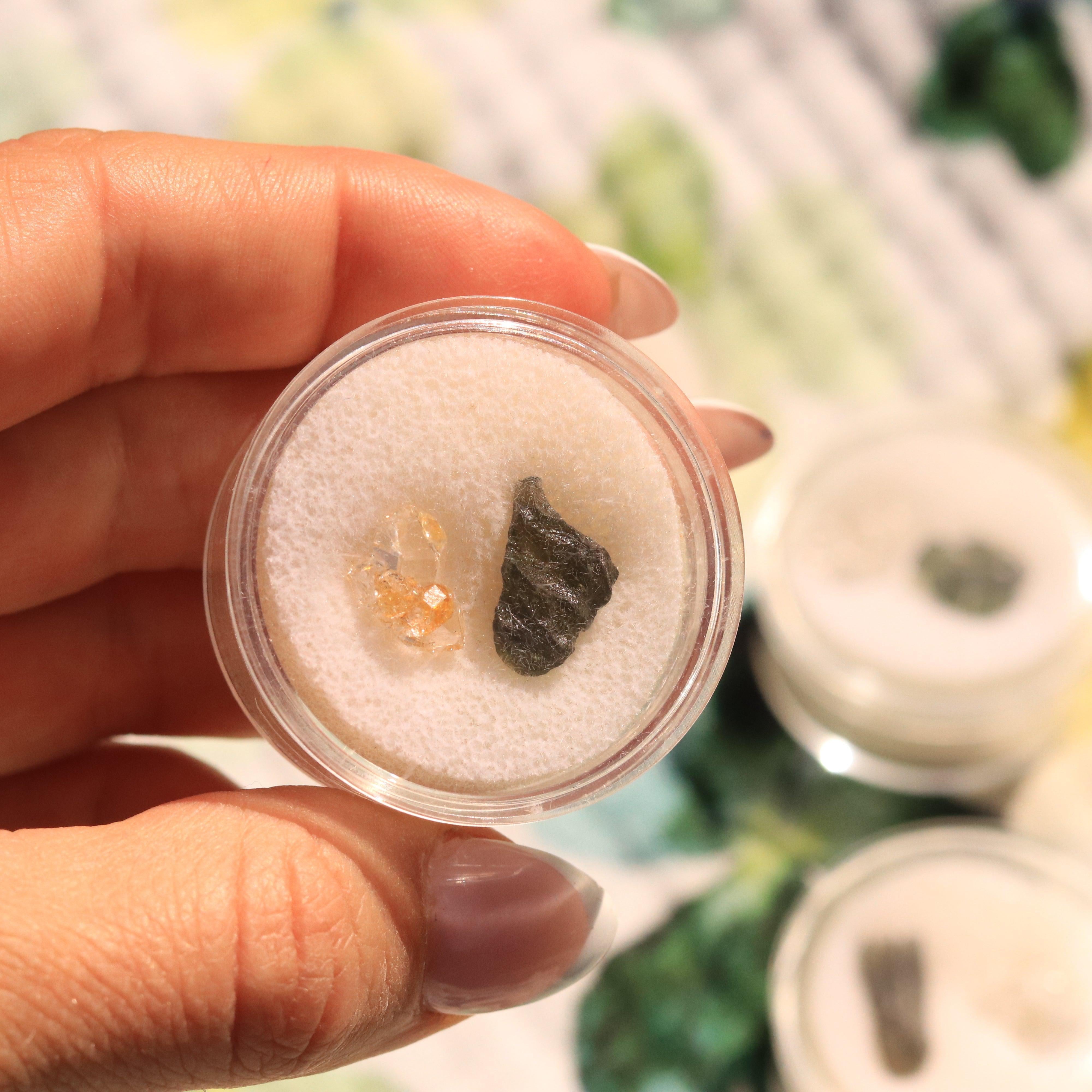 Ultimate High Frequency Set Moldavite and Herkimer Diamonds in a Collector's Case