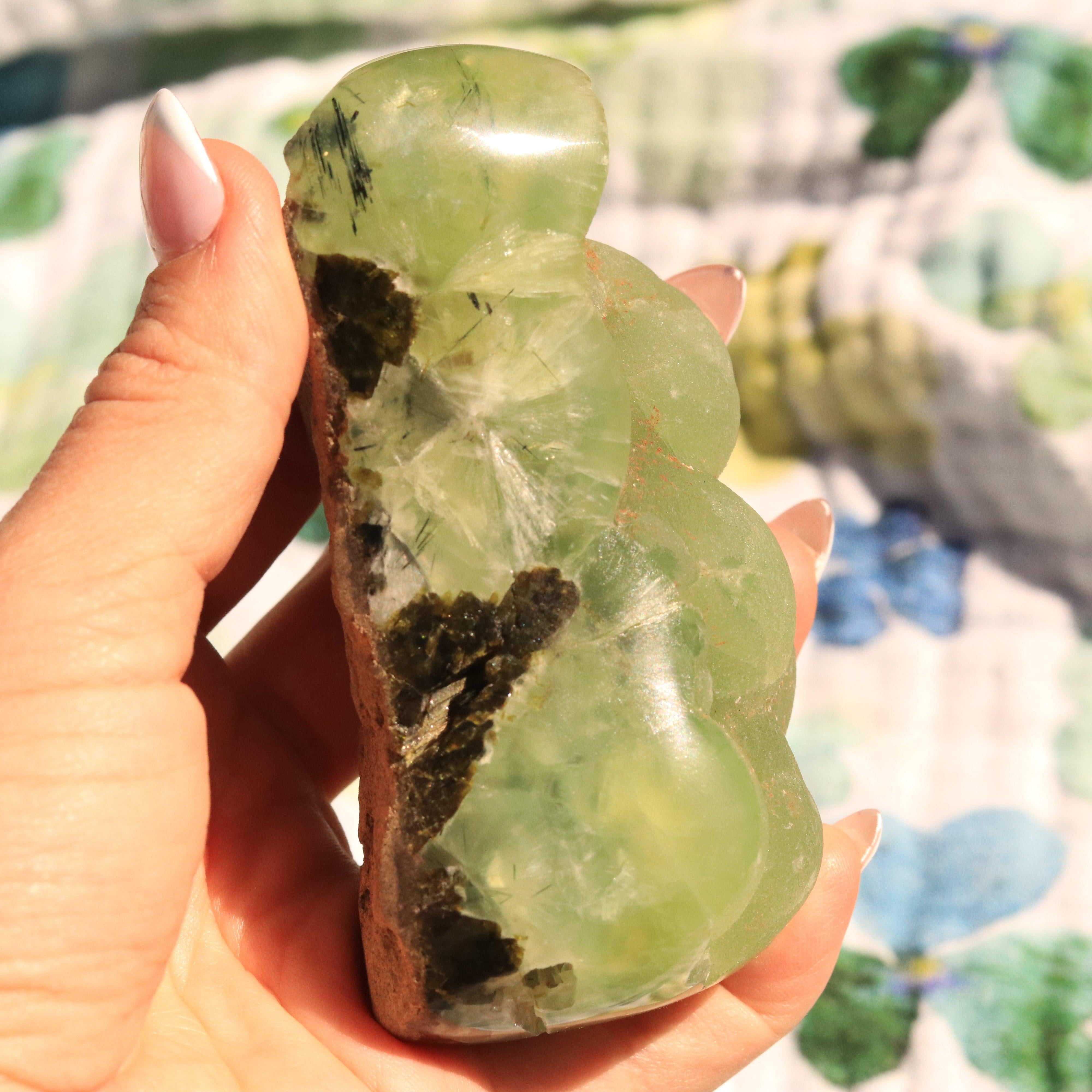 Green Prehnite Botryoidal Cluster with Epidote Specimens from Malawi, Africa