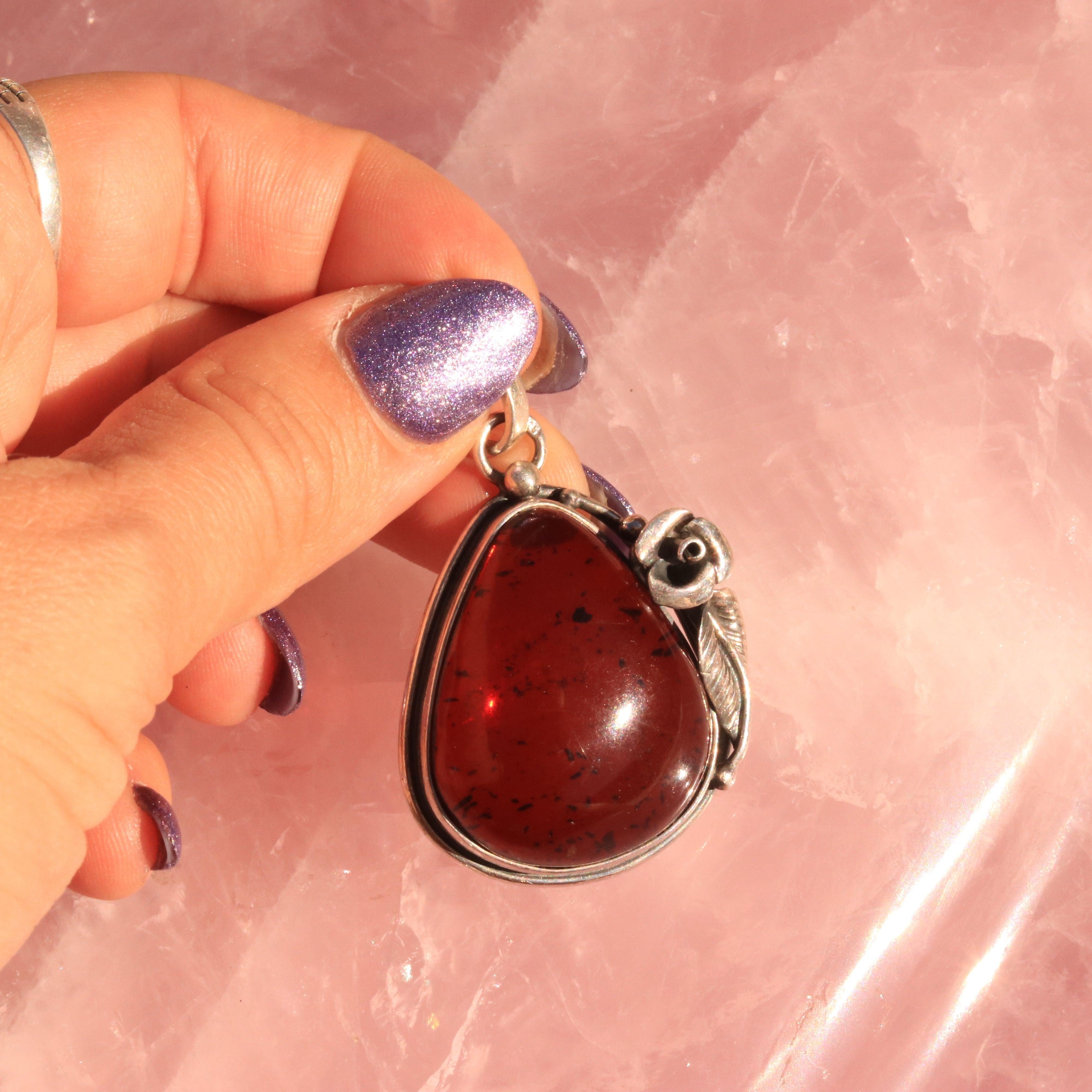 Vintage Rose Golden Amber Pendant A Handcrafted Amulet for Abundance