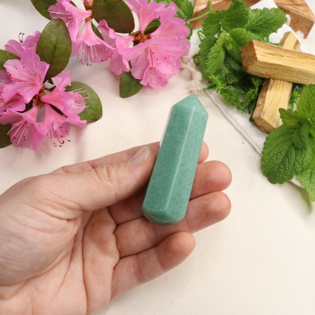 Adorable Green Aventurine Point and Massager Carving - Earth Family Crystals