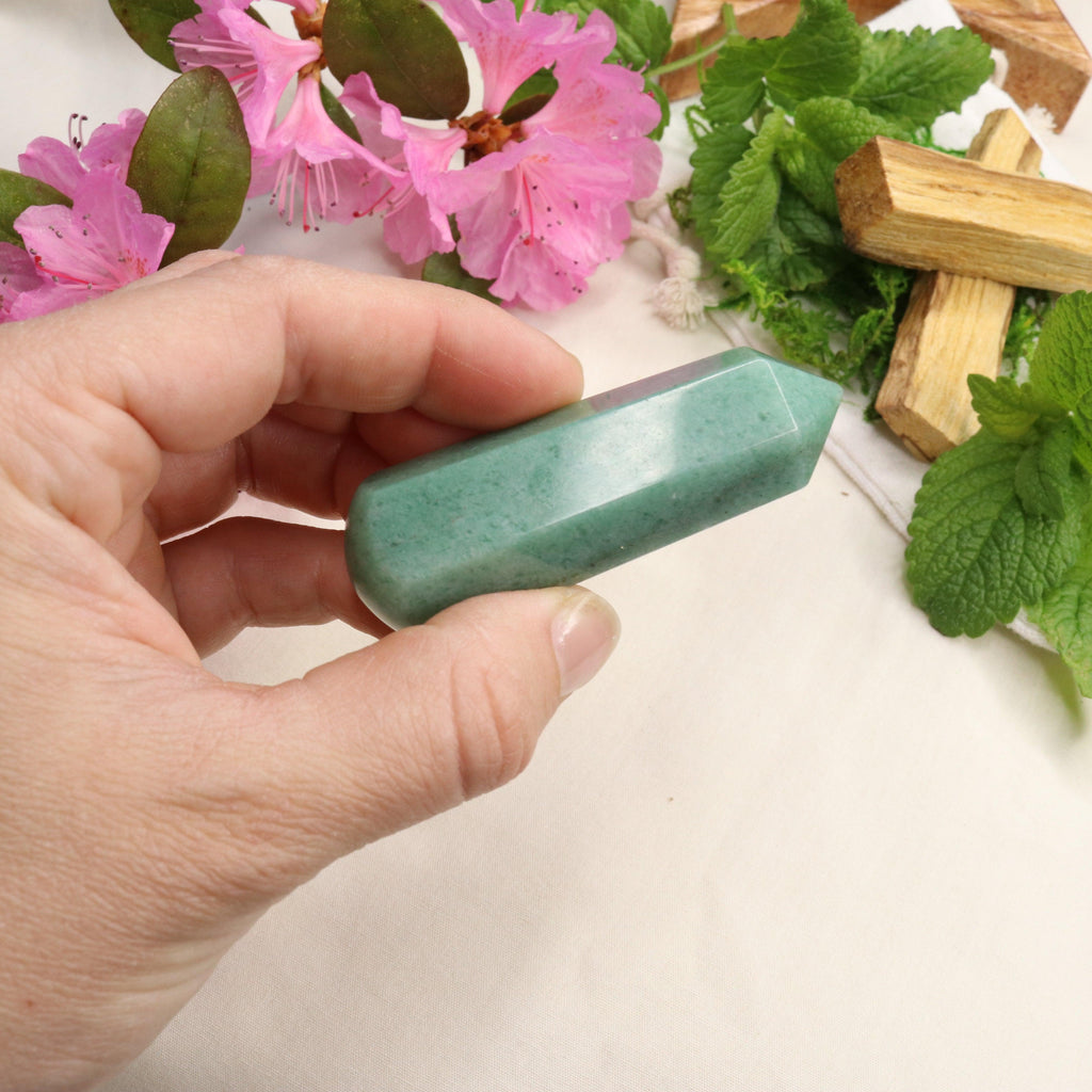 Adorable Green Aventurine Point and Massager Carving - Earth Family Crystals