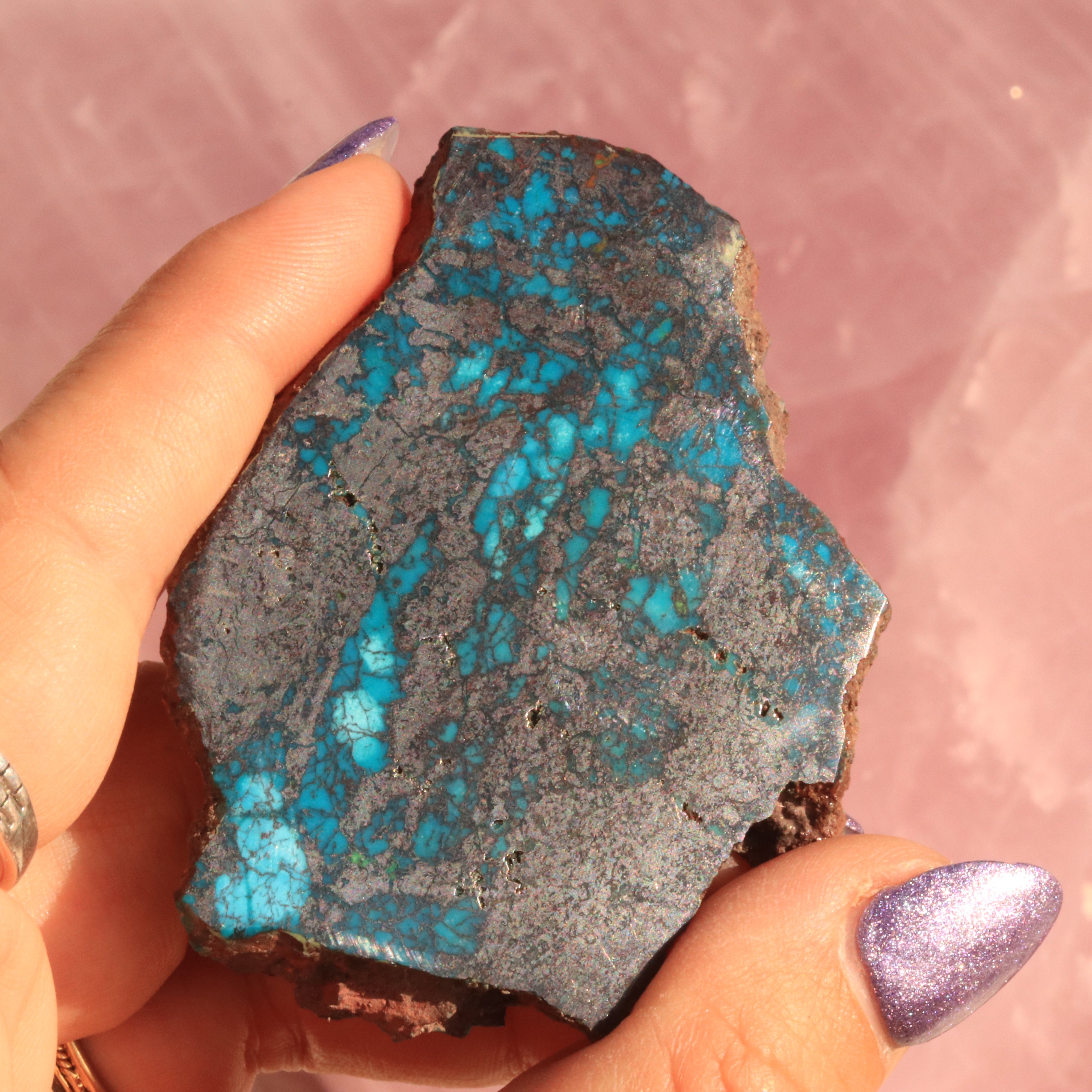 Polished  Shattuckite and Chrysocolla Slice, Locale Mexico