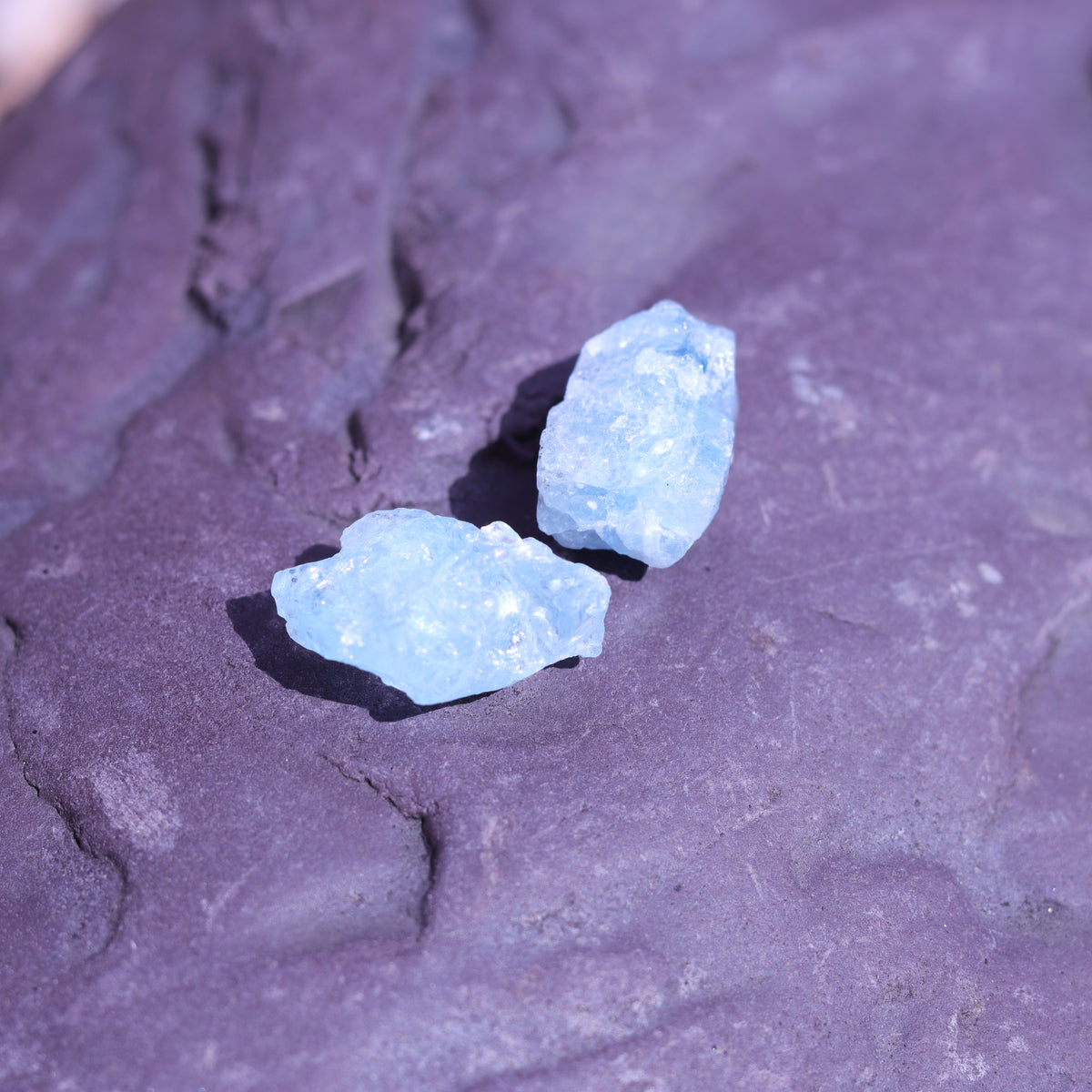 Aquamarine Crystal Set of Two with Rainbows