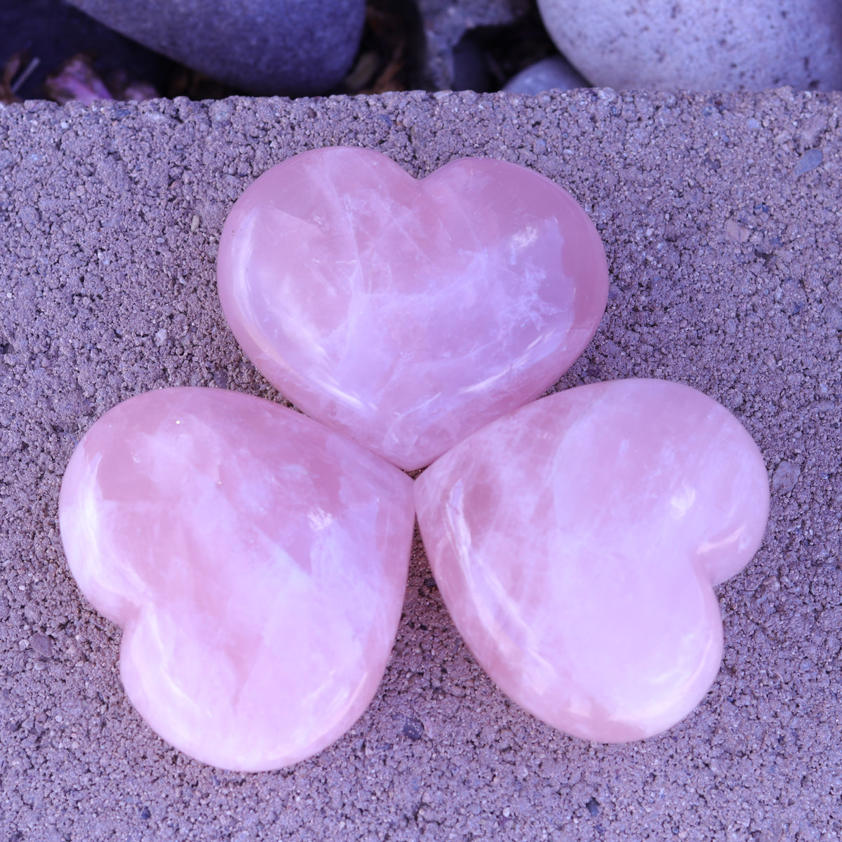 Rose Quartz Puffy Heart Carvings — Madagascar