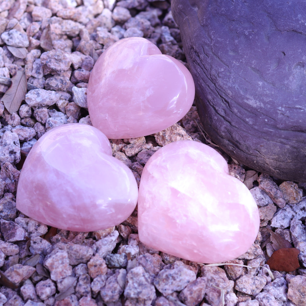 Rose Quartz Puffy Heart Carvings — Madagascar