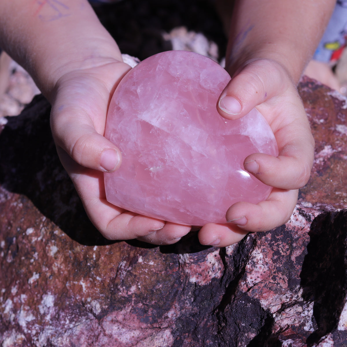 Rose Quartz Puffy Heart Carvings — Madagascar
