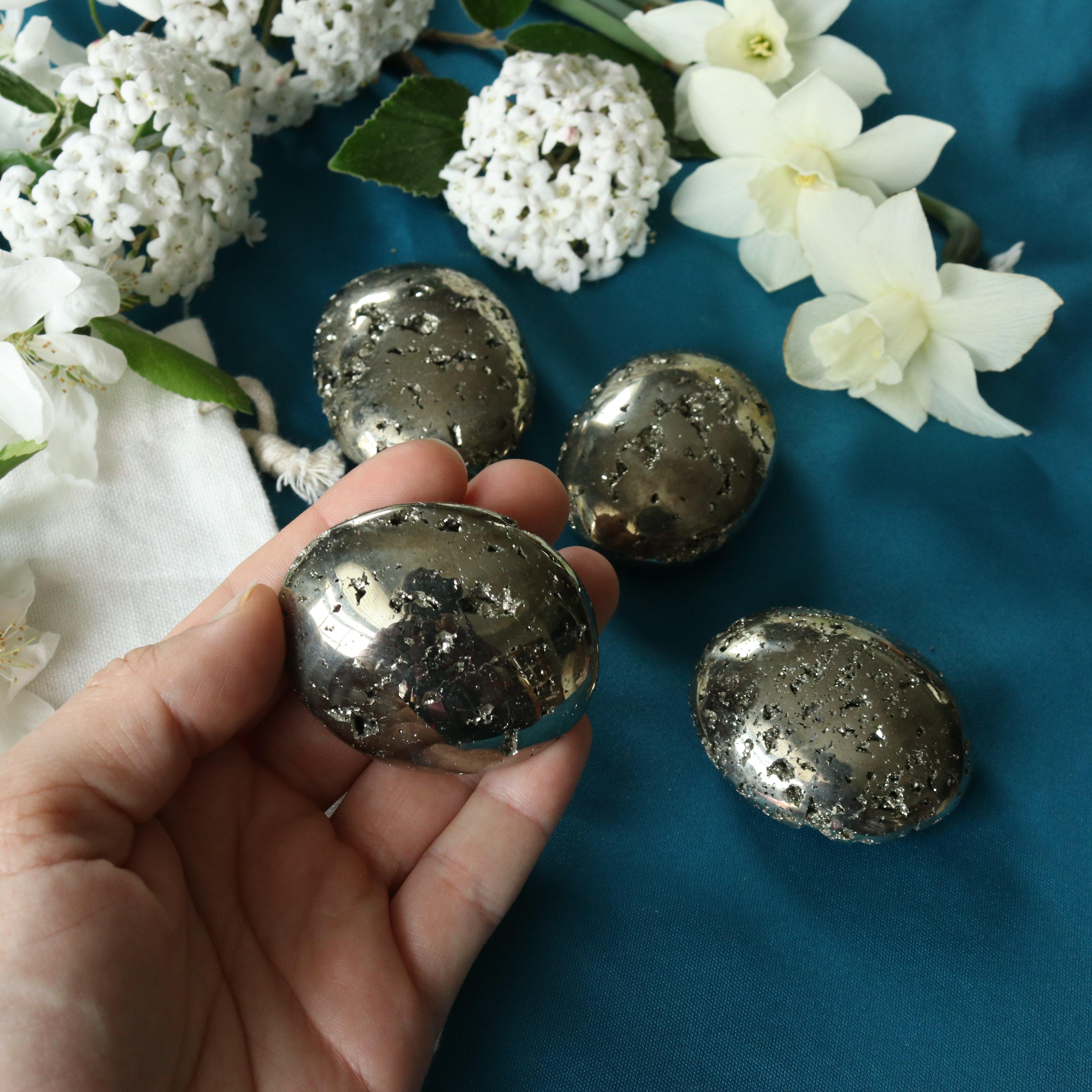 Protective Pyrite Pillow Palm Carving ~ Locale Peru - Earth Family Crystals