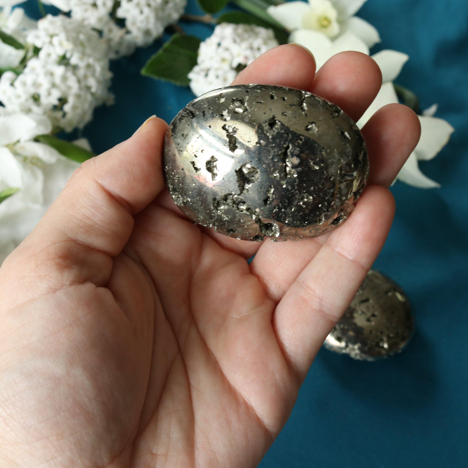 Protective Pyrite Pillow Palm Carving ~ Locale Peru - Earth Family Crystals