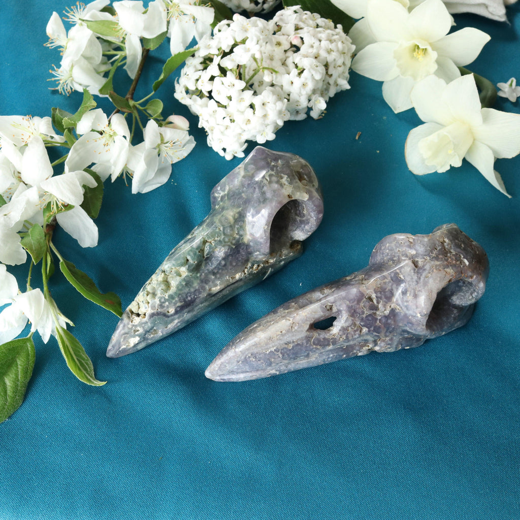 Grape Agate Raven Skull Carving - Earth Family Crystals