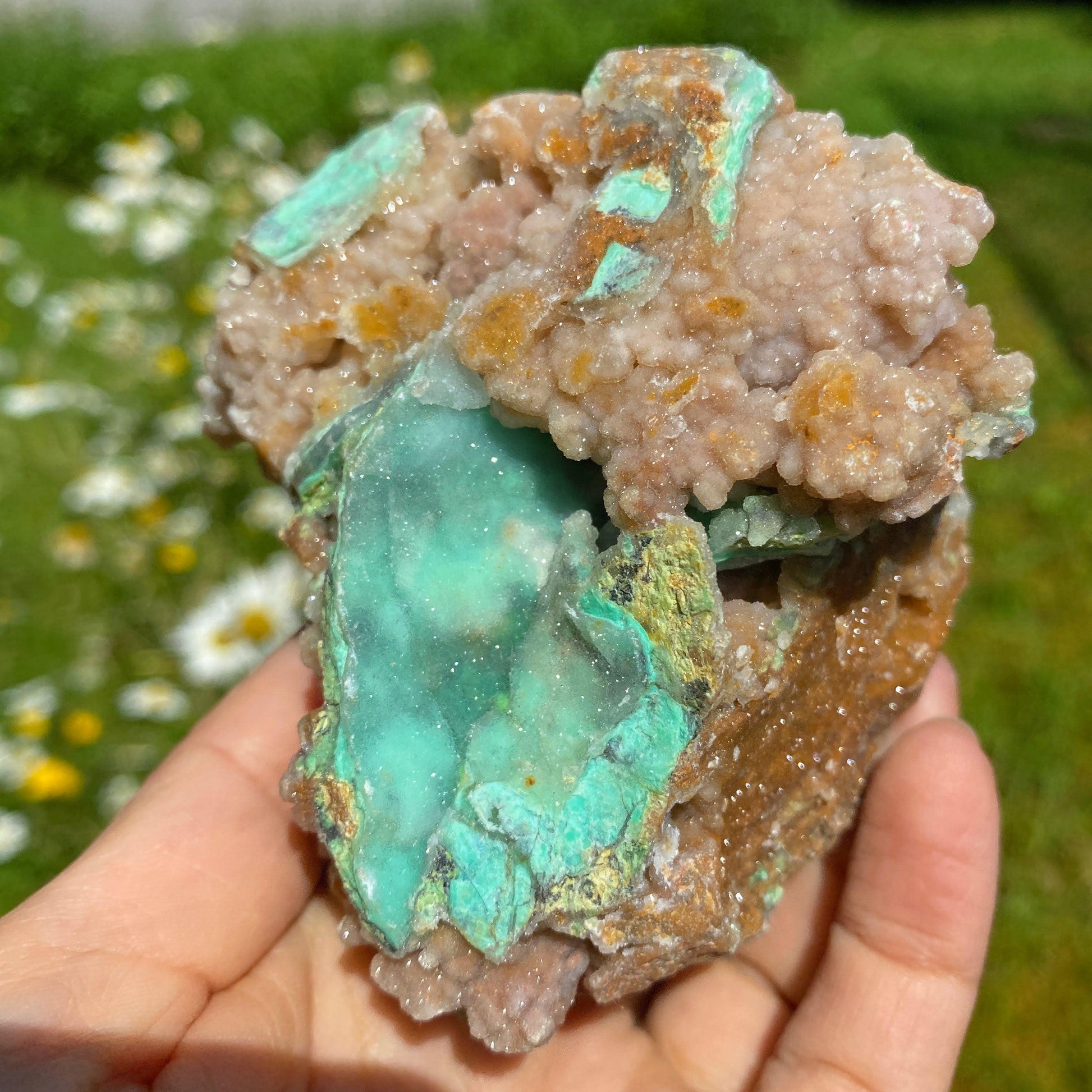 NEW RARE FIND! Pink & Green Chunky XL Sparkling Chalcedony Natural Specimen #1 - Earth Family Crystals