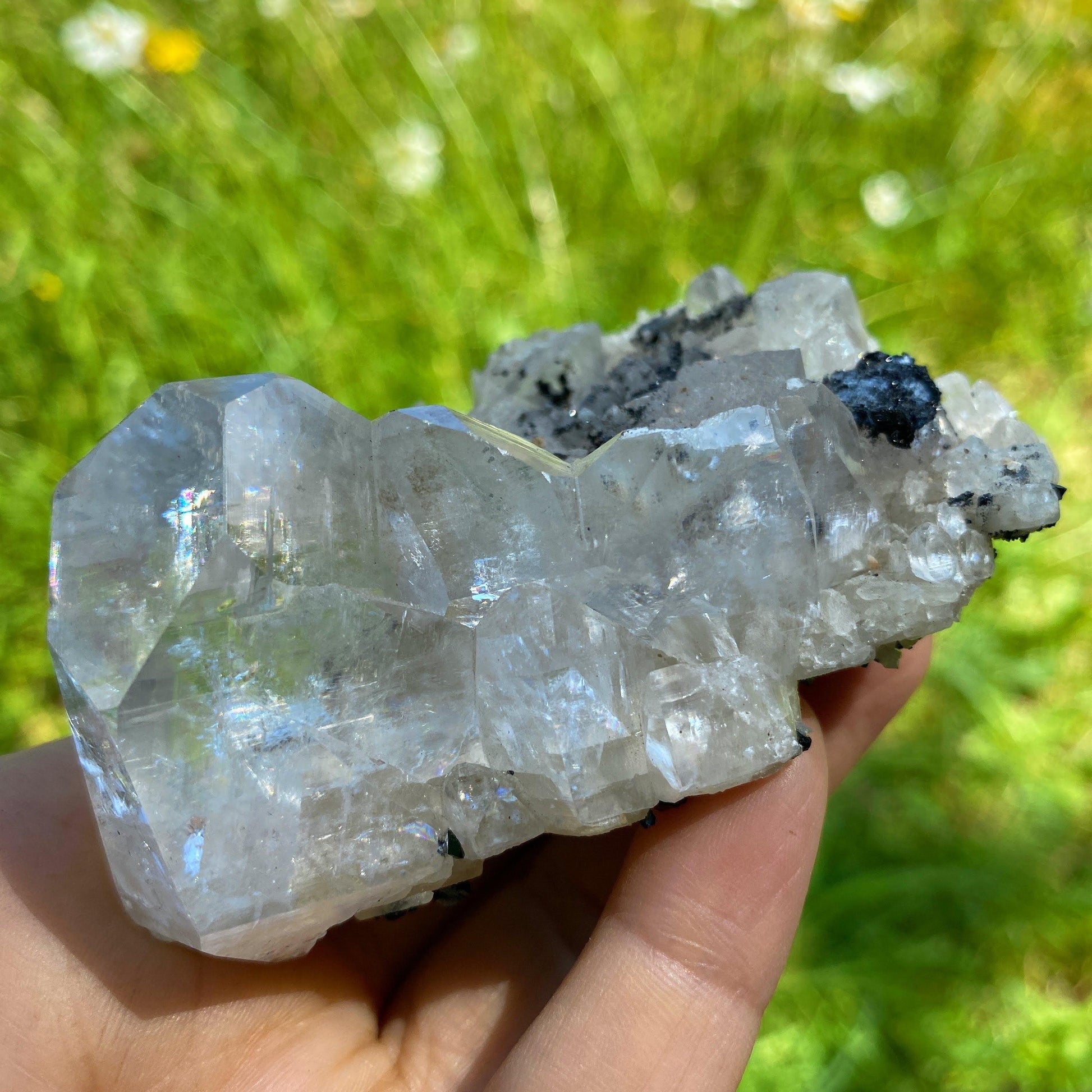 Incredible Rare Find! Old collection Natural Calcite & Black Lvaite Crystals from Dalnegorsk, Russia - Earth Family Crystals