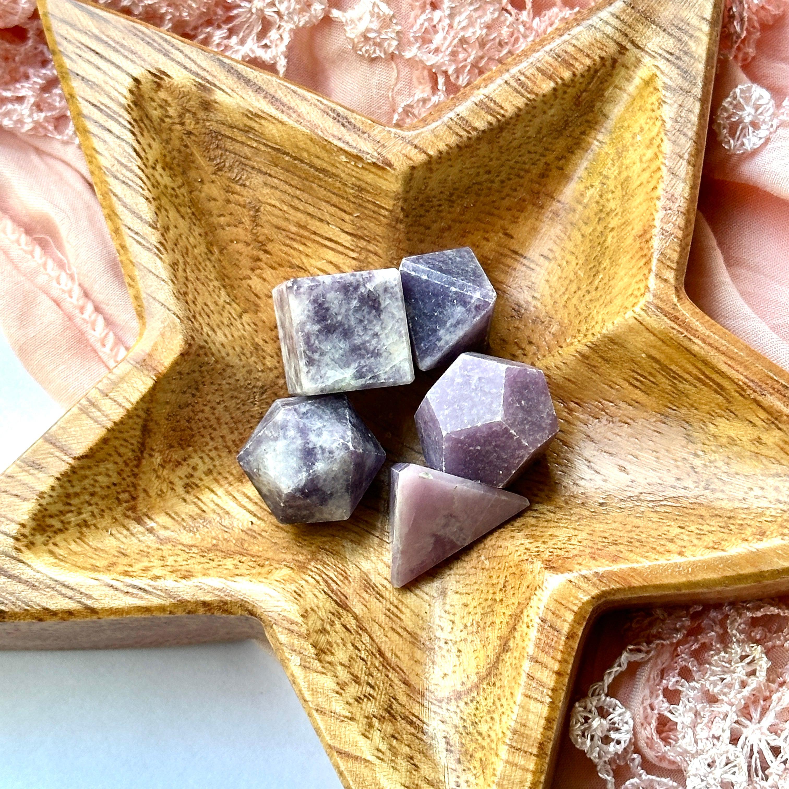 Soothing Purple Lepidolite Platonic Solid Crystal Set of Five