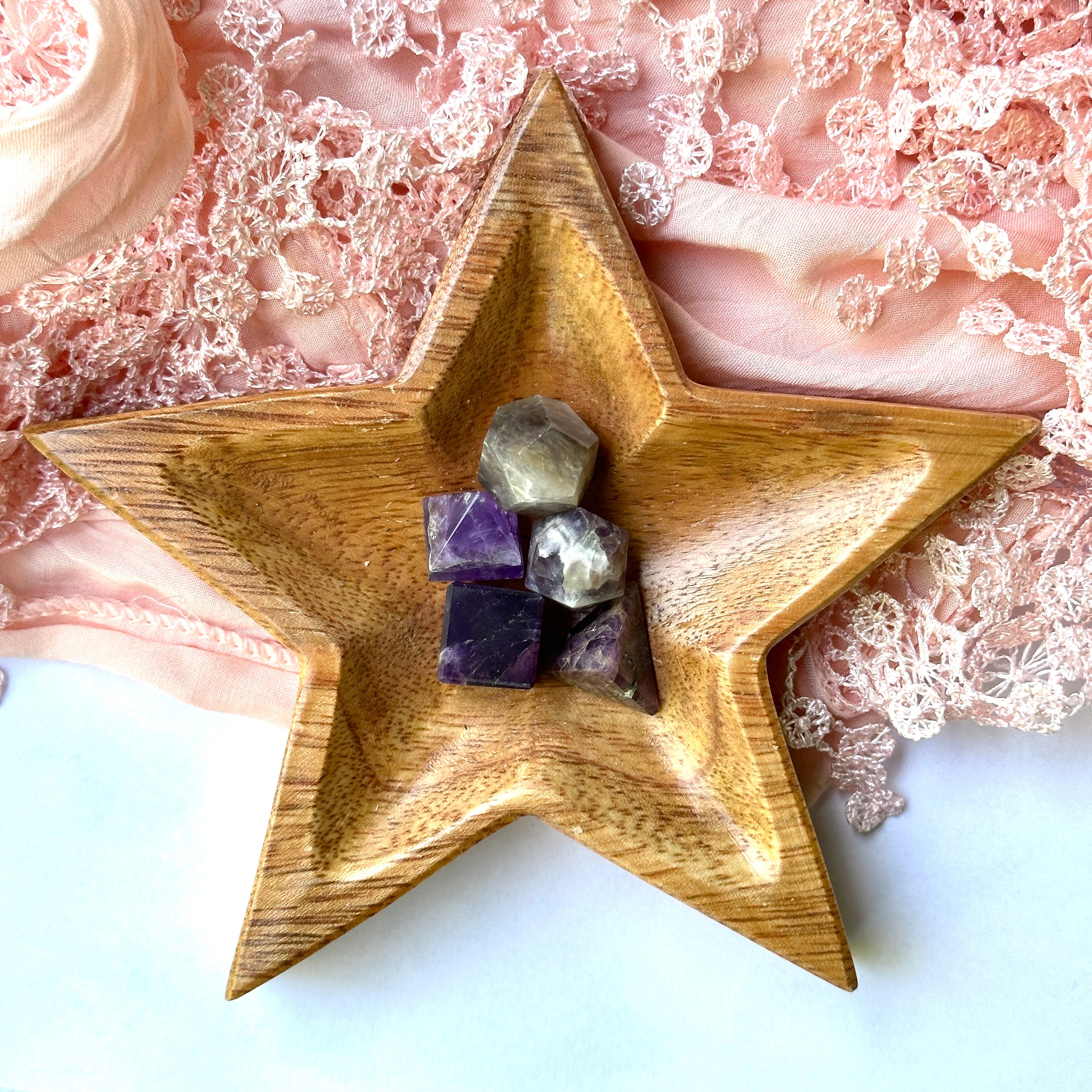 Energy Renewal Purple Amethyst Platonic Solid Crystal Set of Five