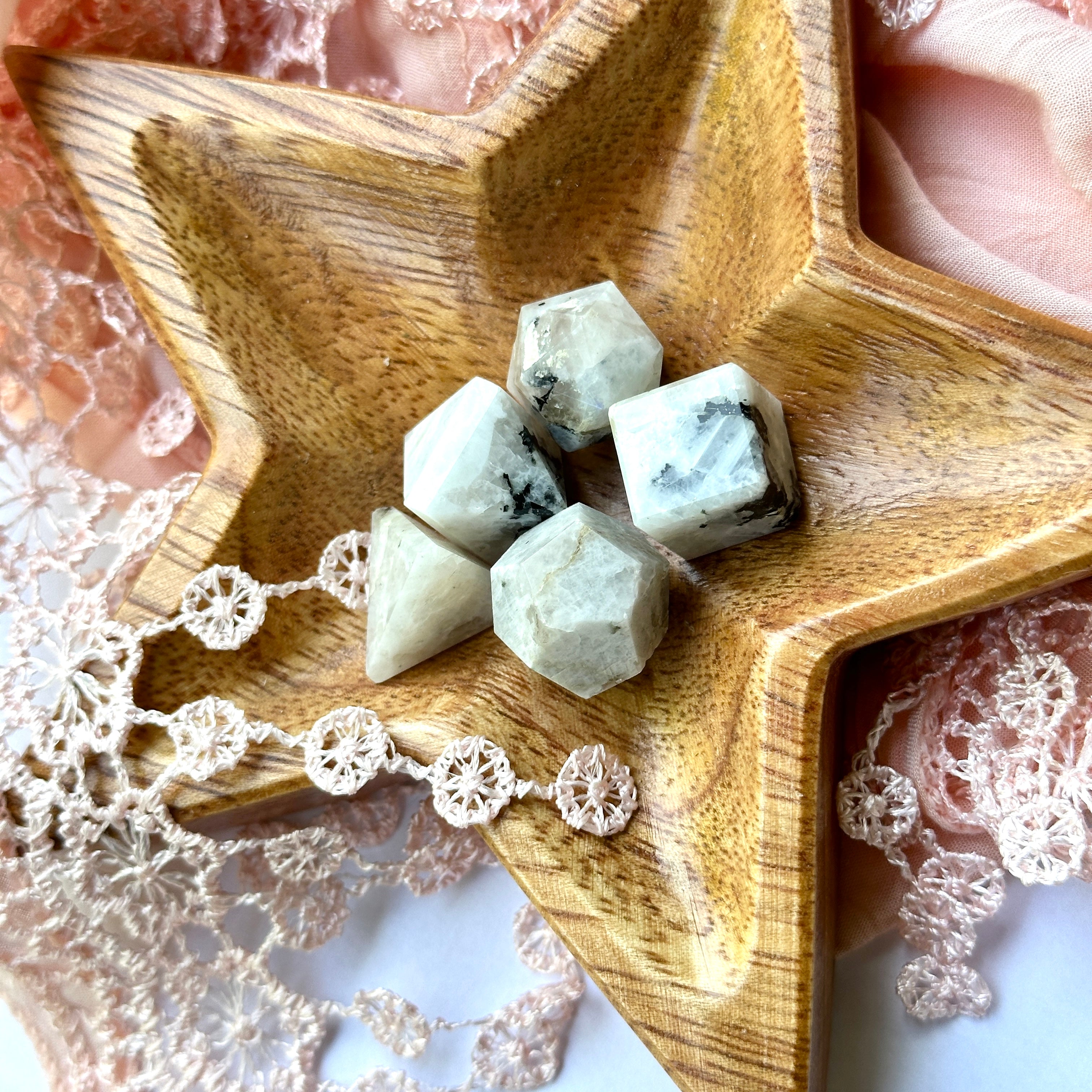 Rainbow Moonstone Platonic Solid Crystal Carving Set of 5