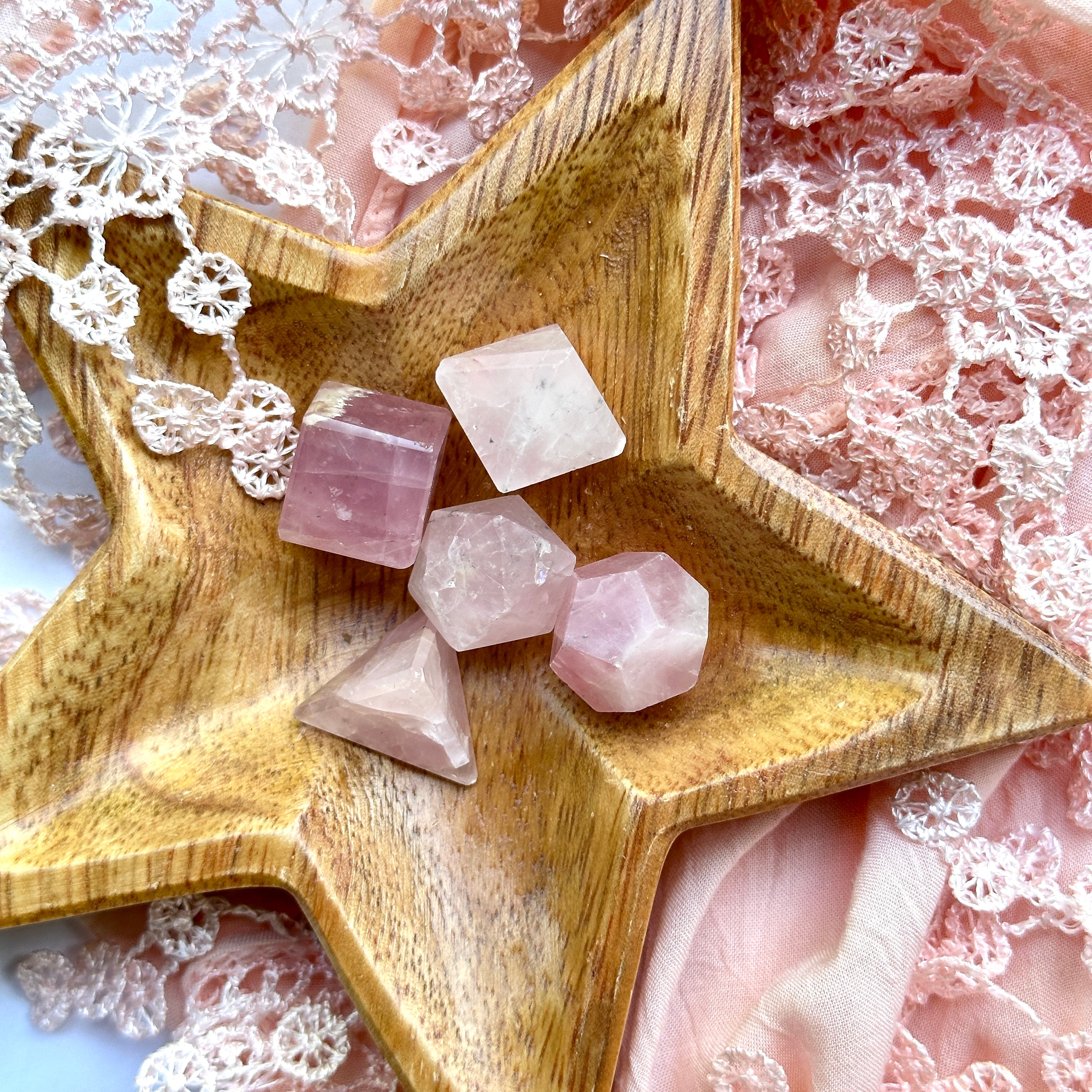 Rose Quartz Crystal Carving Platonic Solids Set of 5