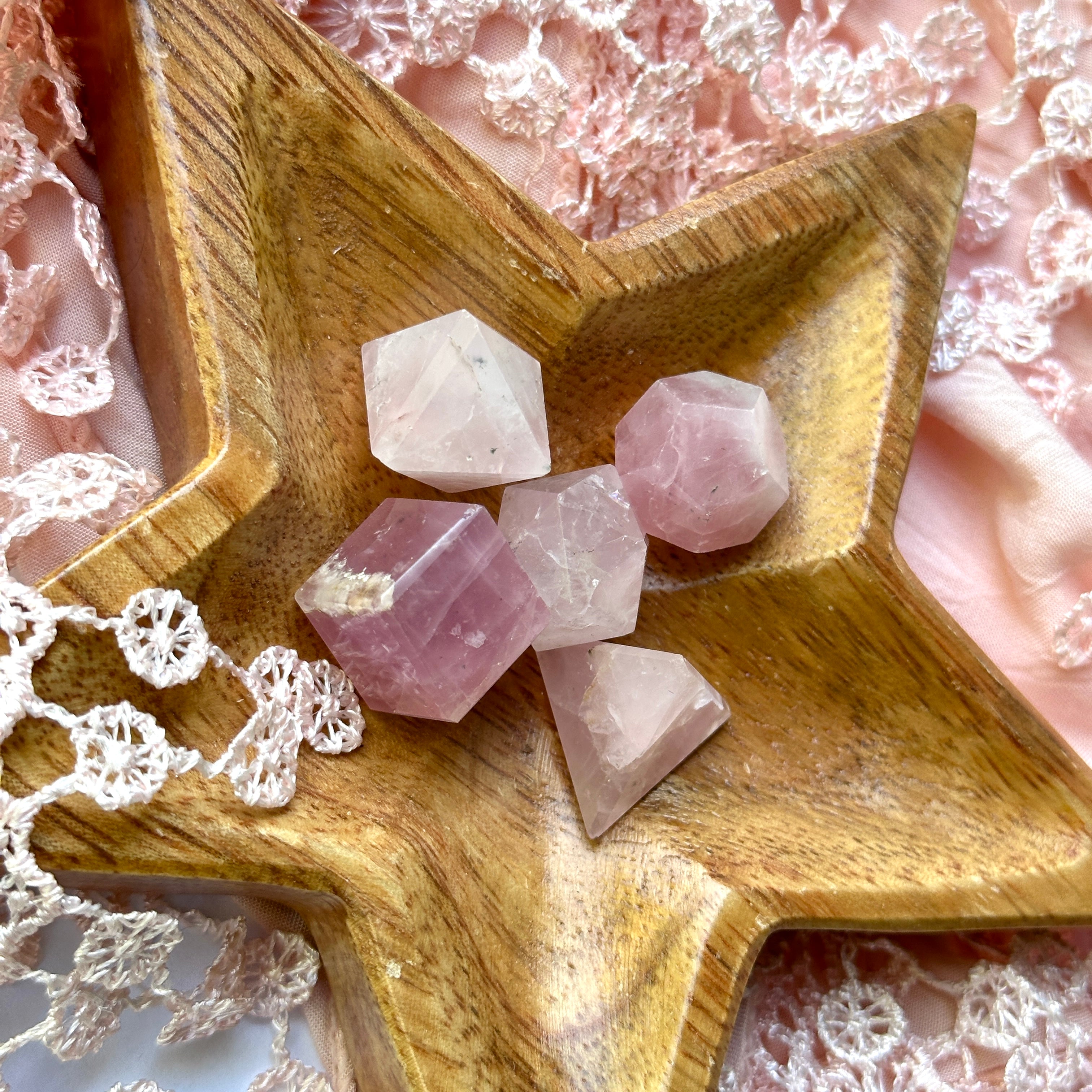 Rose Quartz Crystal Carving Platonic Solids Set of 5