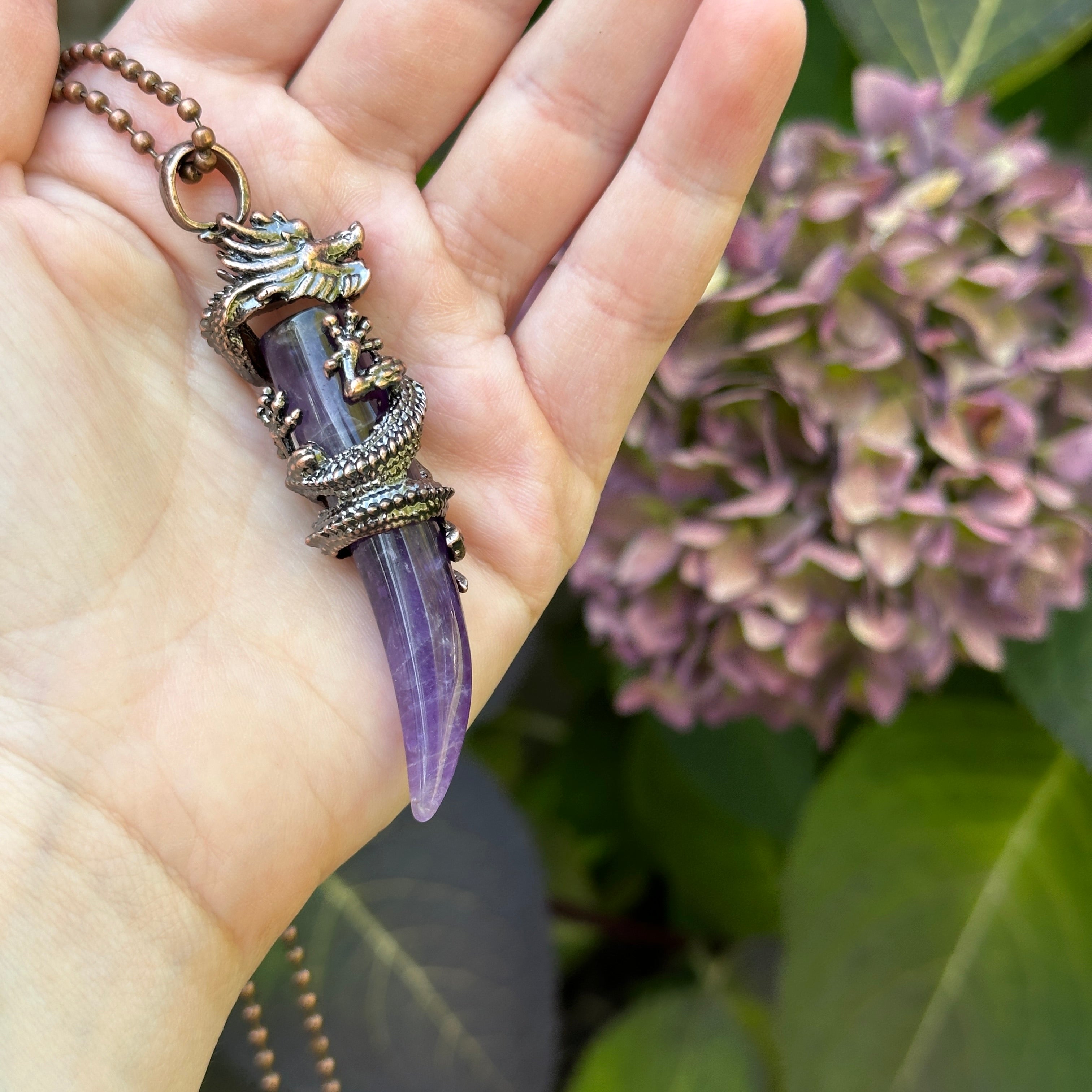 Amethyst Dragon Claw Antique Copper Pendants with a Copper Chain