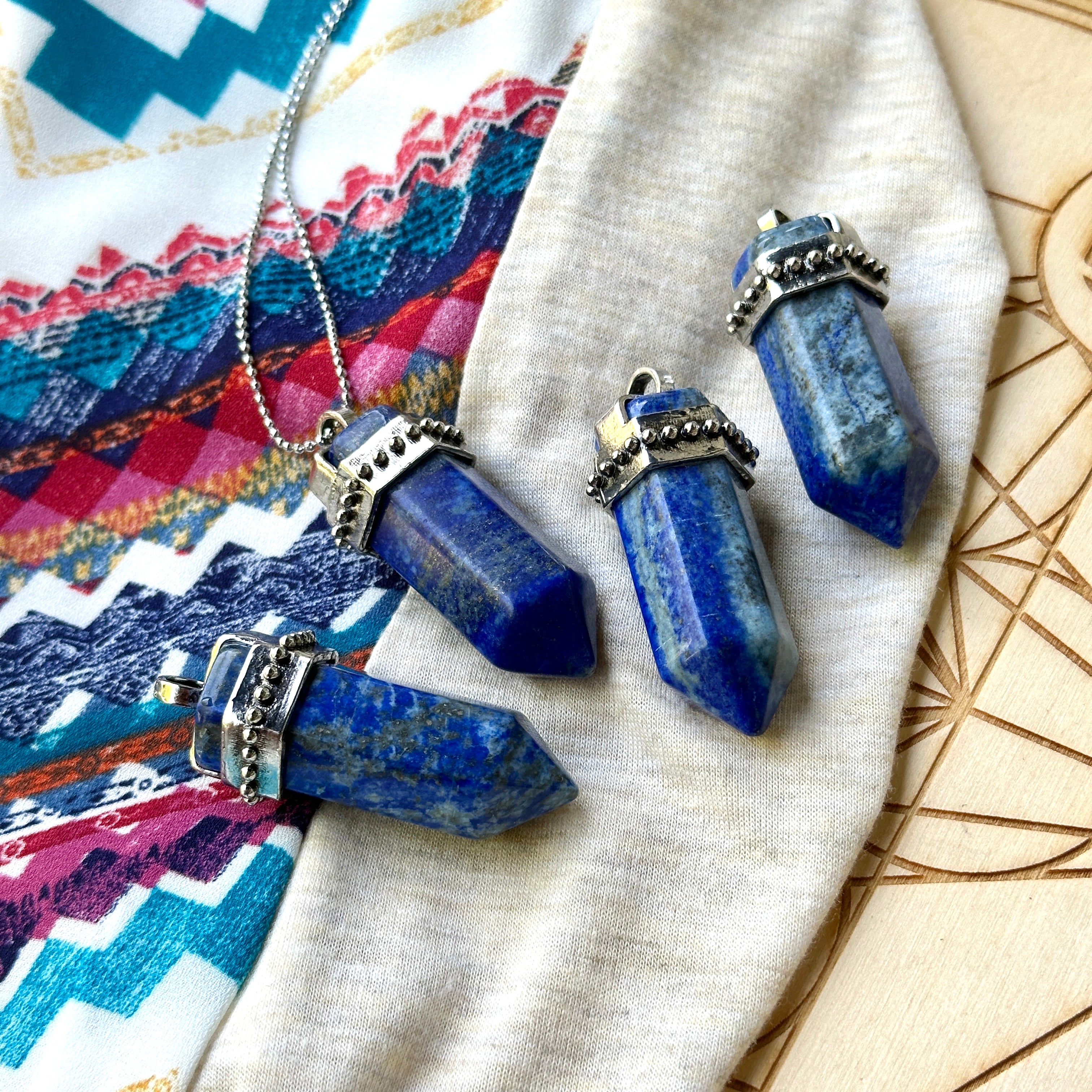 Natural Blue Lapis Lazuli Goddess Gemstone Pendant with Silver Chain