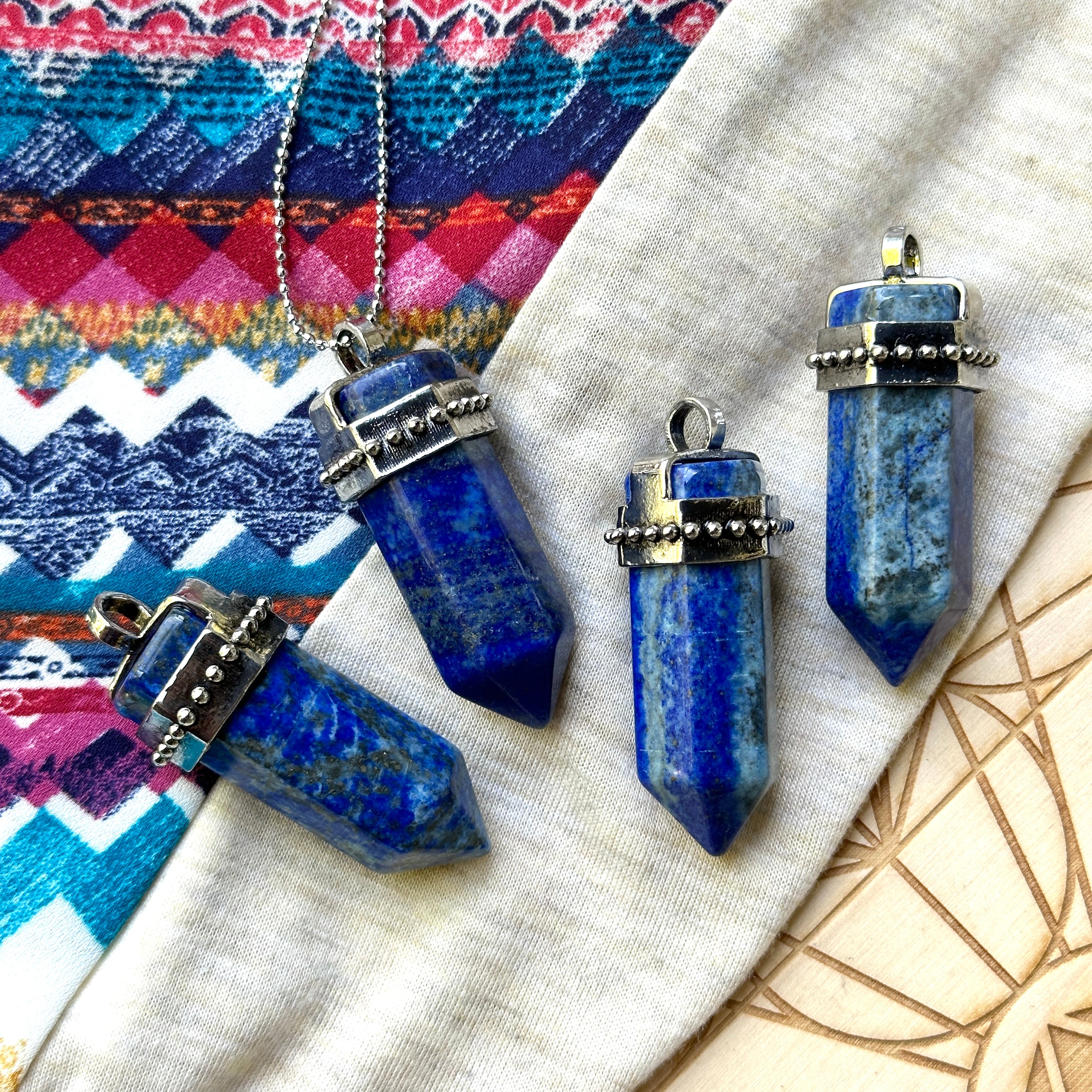 Natural Blue Lapis Lazuli Goddess Gemstone Pendant with Silver Chain