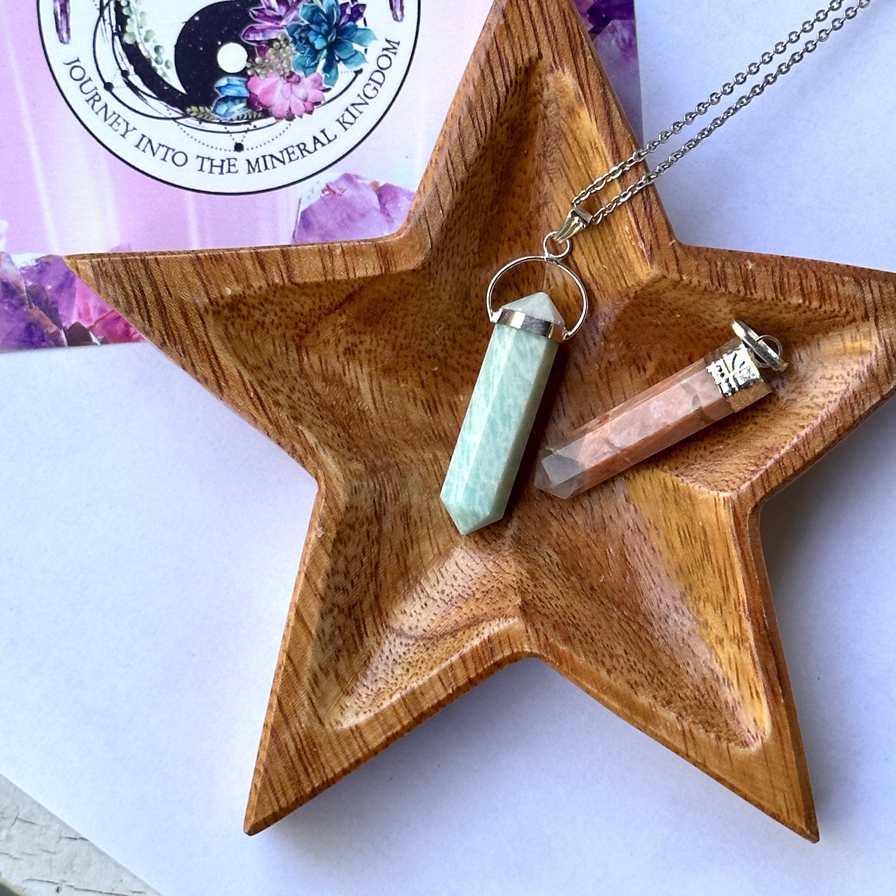 2 Piece Gemstone Pendant Set with Necklace Cord! Peach Moonstone and Amazonite