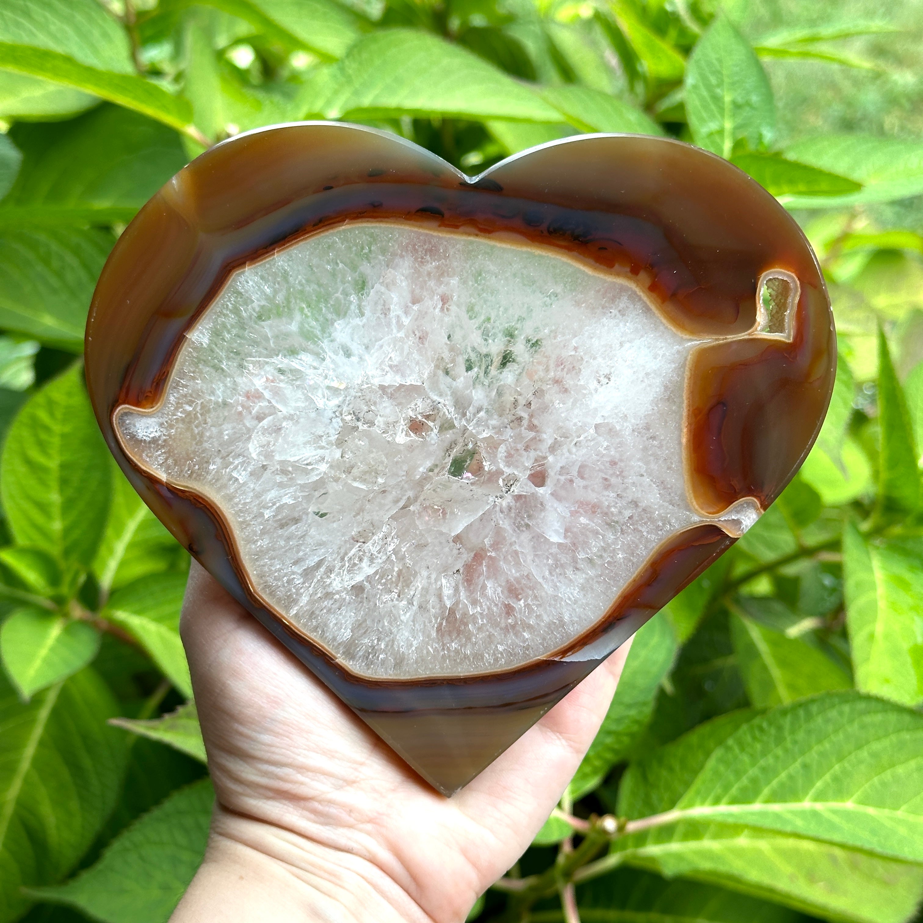 Large Agate Heart Carving with Gorgeous Quartz inclusions and Coloring