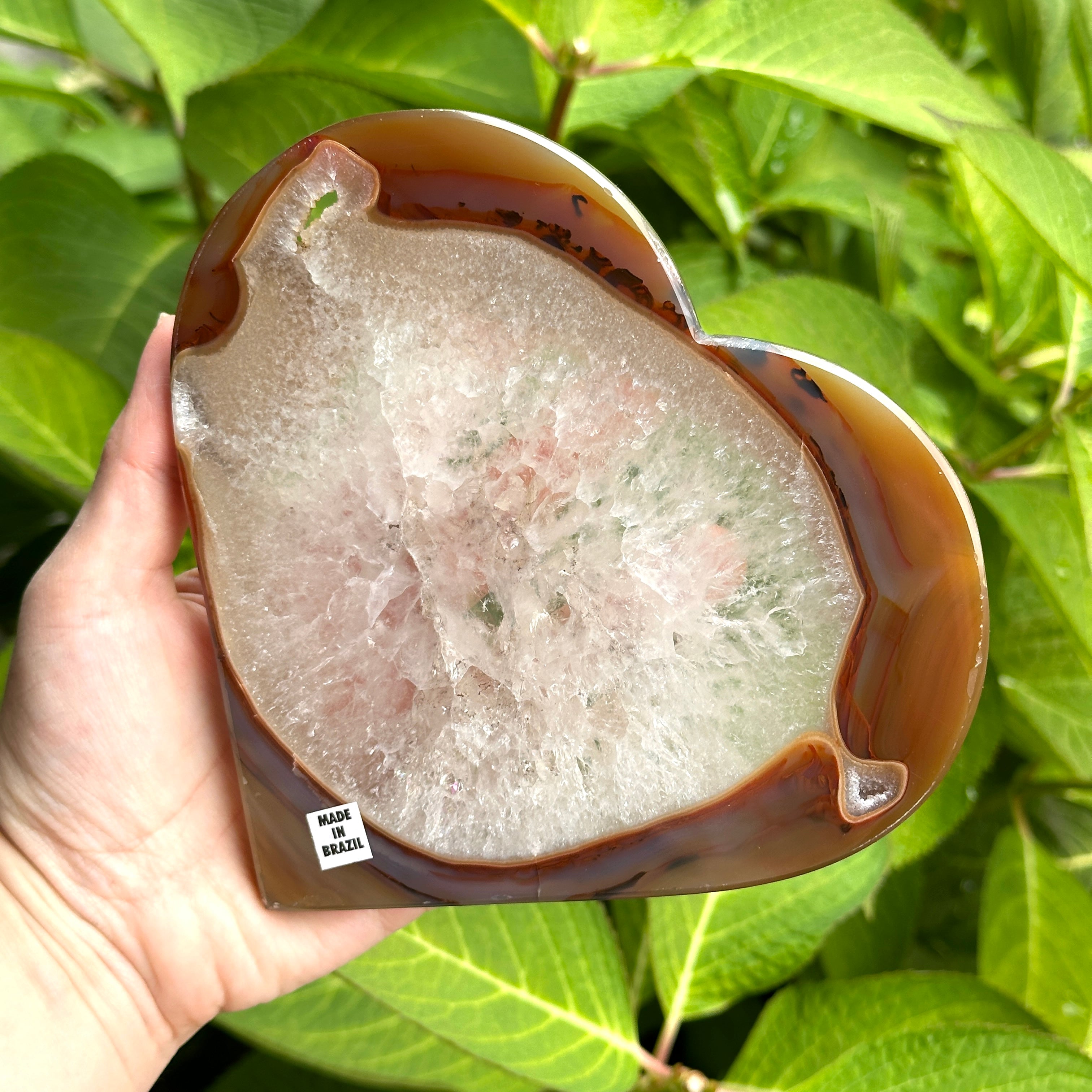Large Agate Heart Carving with Gorgeous Quartz inclusions and Coloring