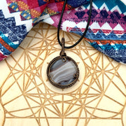 Gorgeous Banded Blue and Brown Agate Pendant in Wire Wrapped Setting ~ Includes Necklace Cord