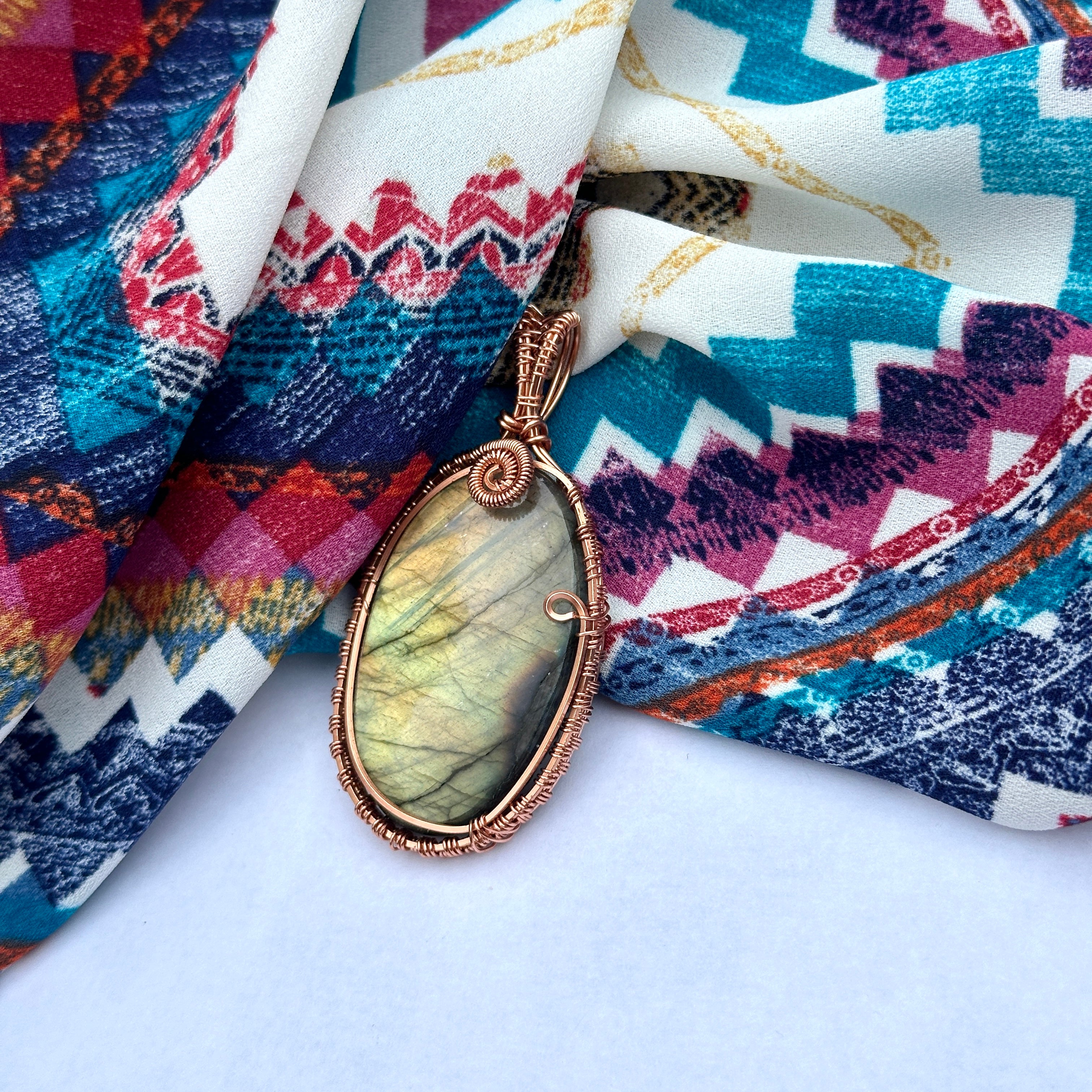 Stunning, Flashy Labradorite Pendant in a Copper Wire Wrapped Setting ~ Handmade in the USA