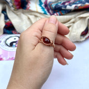 Red Garnet Copper Wire Wrapped Gemstone Ring ~ Size 7
