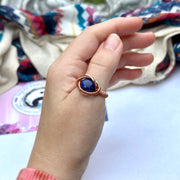 Genuine Lapis Lazuli Gemstone Ring Wire Wrapped in Copper ~ Size 8.5