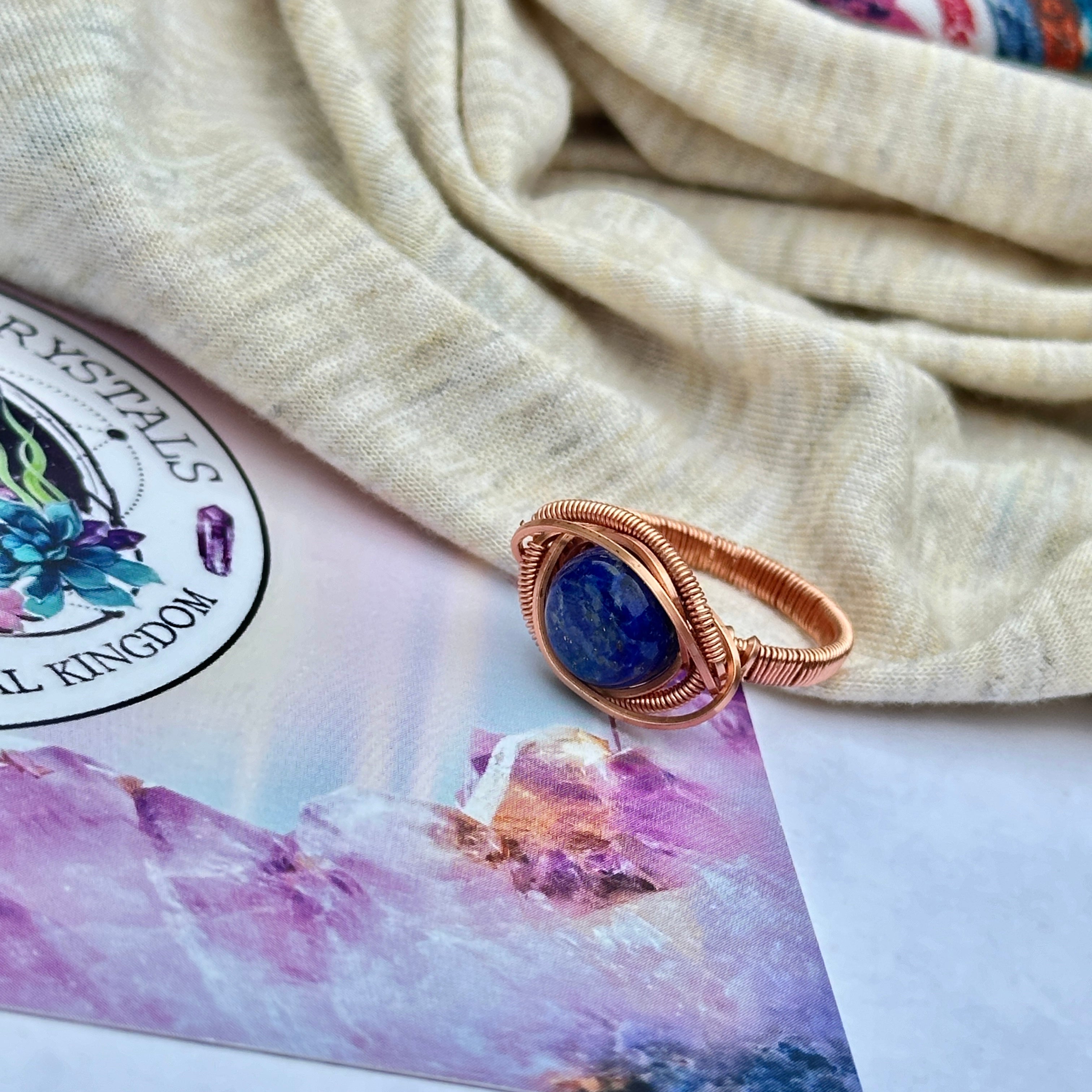 Genuine Lapis Lazuli Gemstone Ring Wire Wrapped in Copper ~ Size 9.5