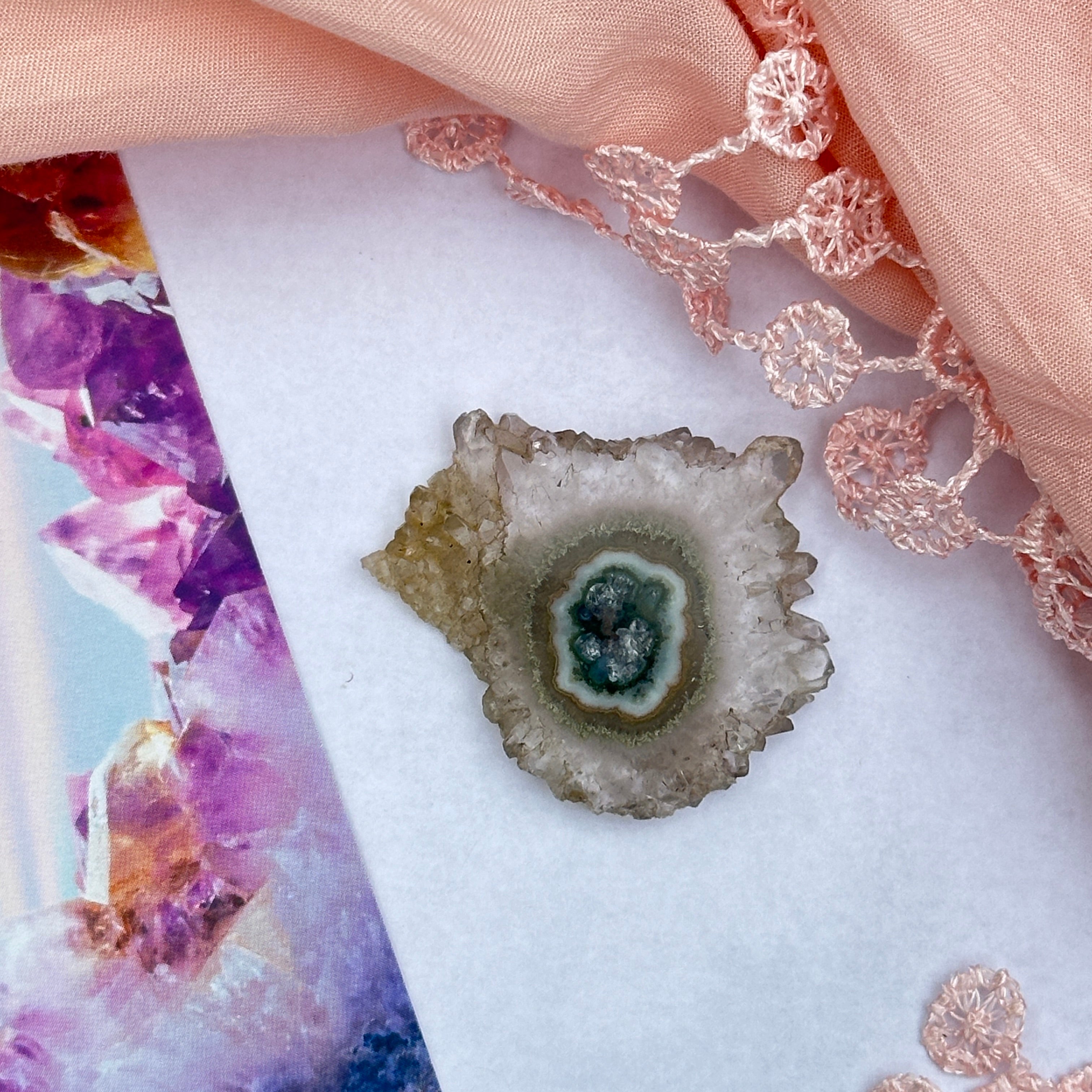 Unique Amethyst and Quartz Stalactite Slice