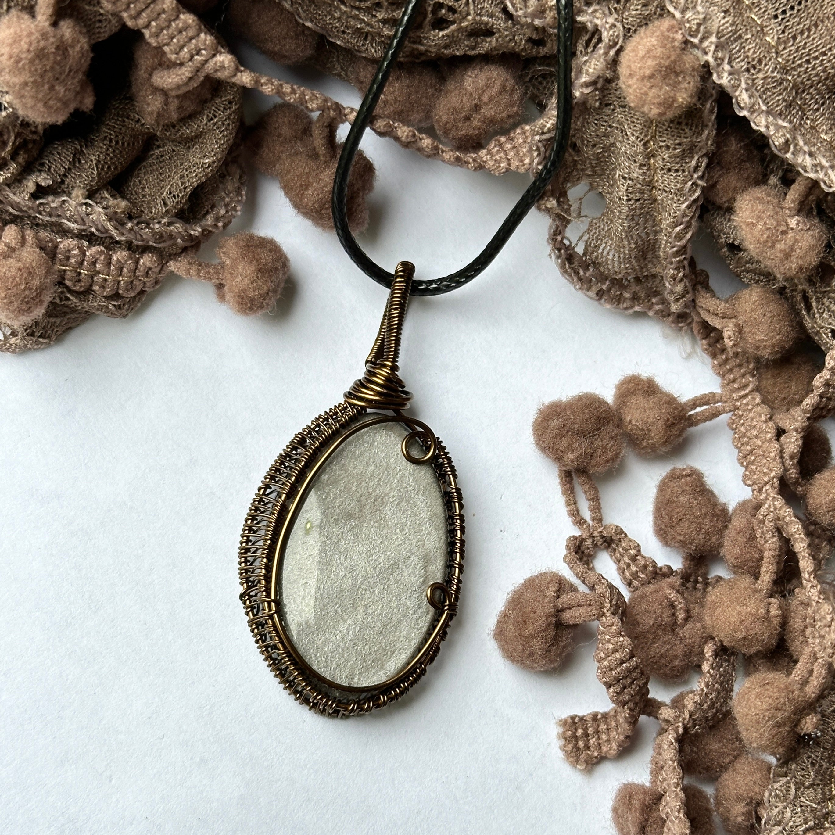 Silver Obsidian Pendant Wire Wrapped in Antique Bronze Setting ~ Necklace Cord Included