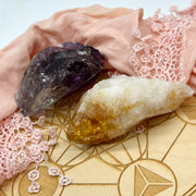 Two Piece Crystal Set ~ Purple Amethyst Chunk and Citrine Point with Rainbows ~ Crystals from Brazil